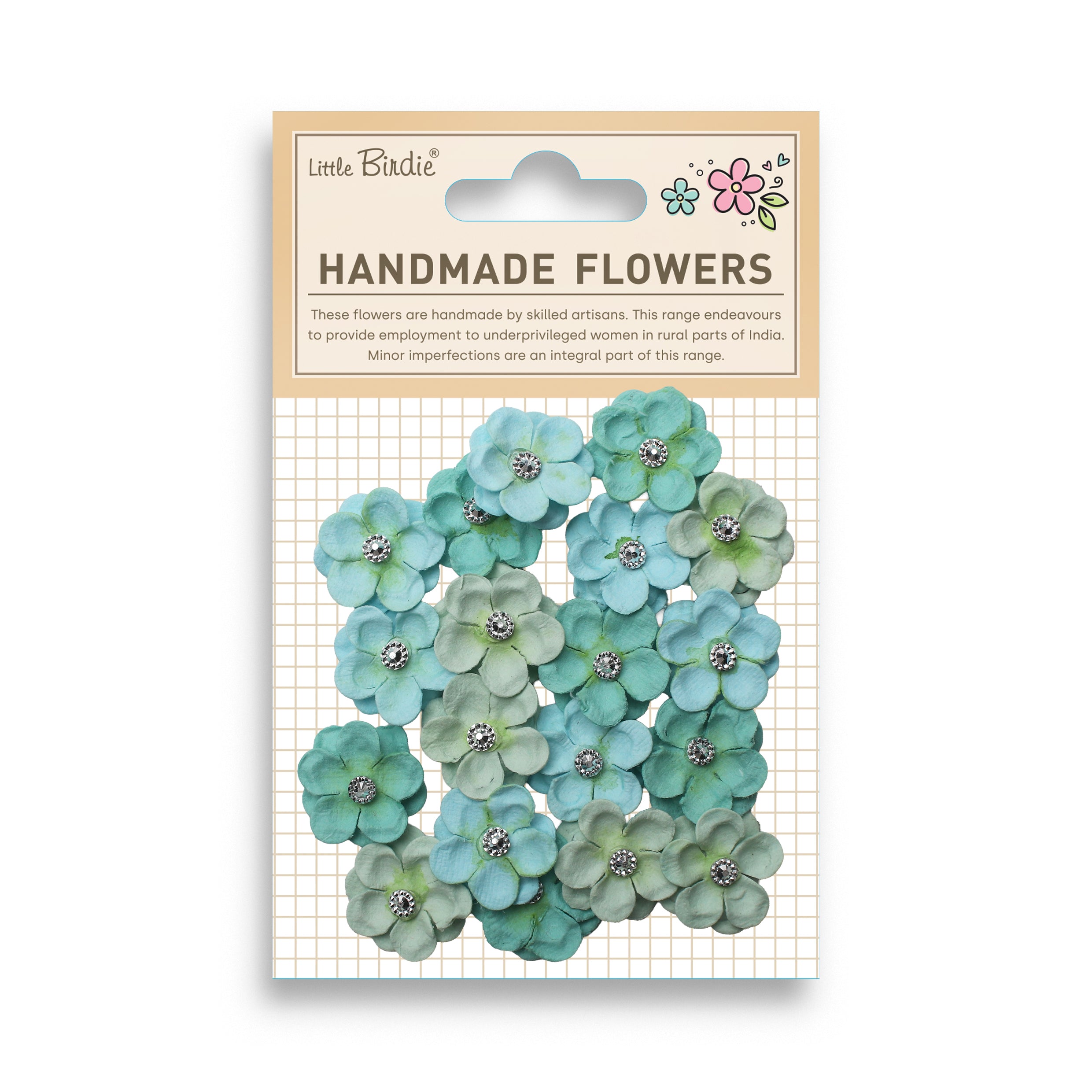 Handmade Flowers Twinkle Teal Vibes 20Pc