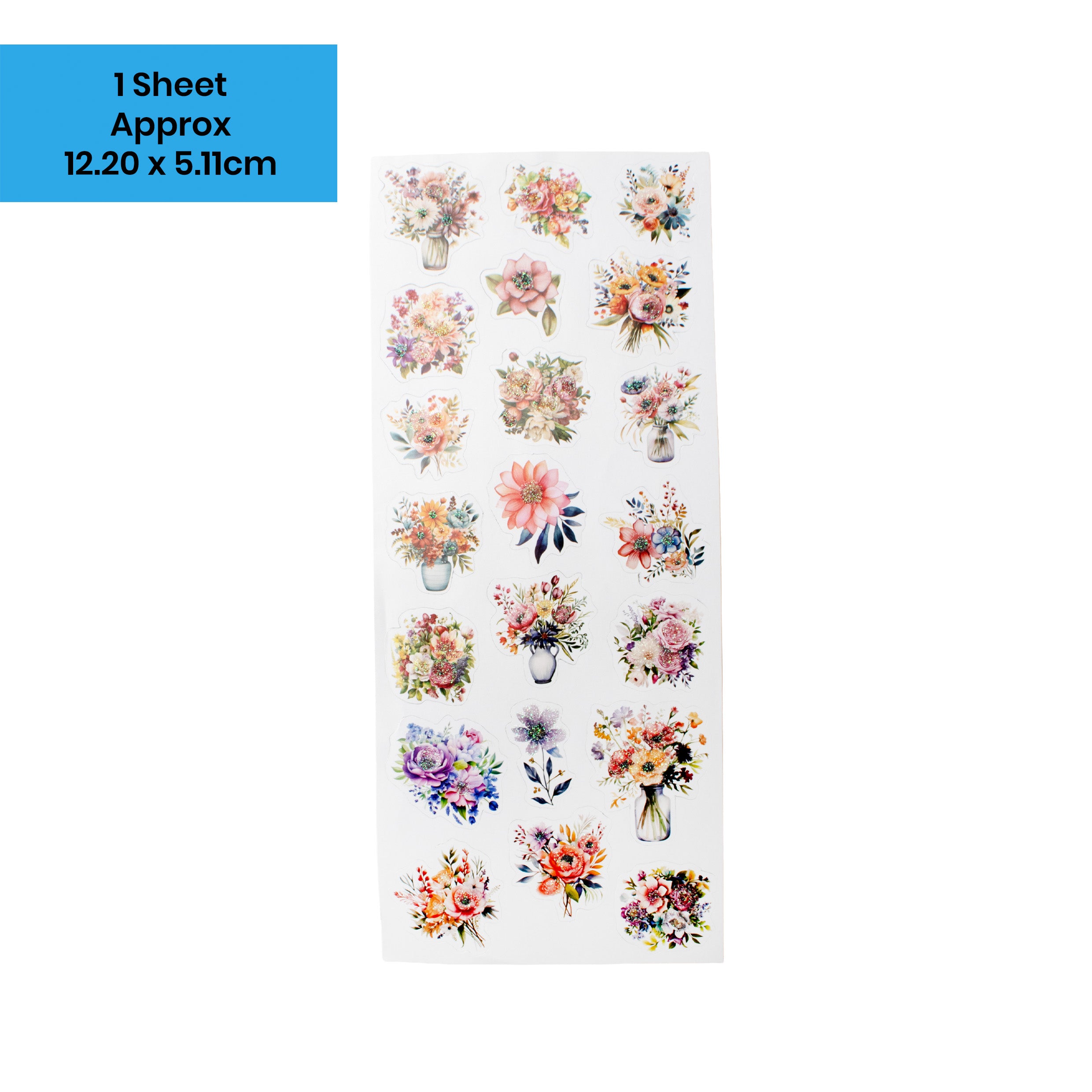 Peel off Glitter Sticker Floral Delight Approx 12.20 X 5.11cm 1 Sheet