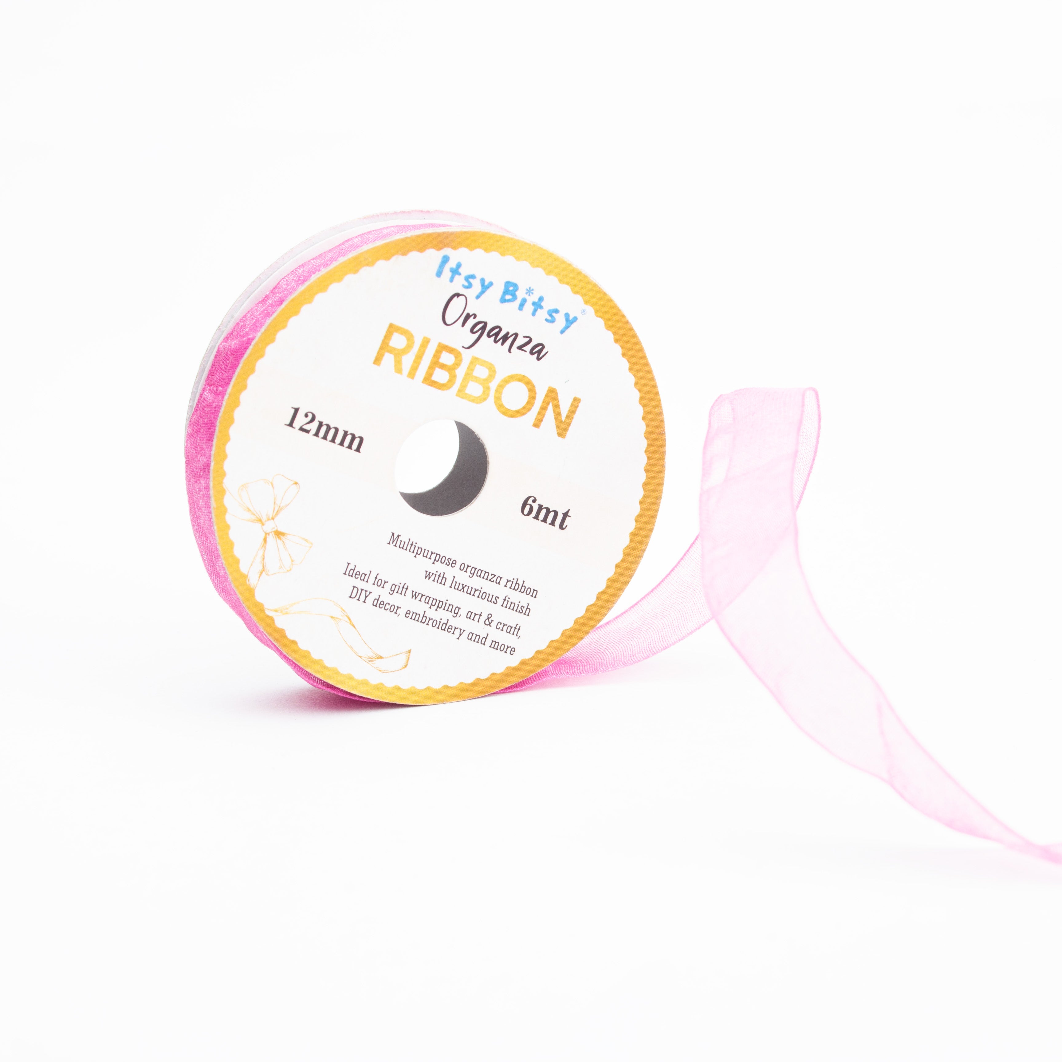 Organza Ribbon 12mm Pink 6mt 1 Roll