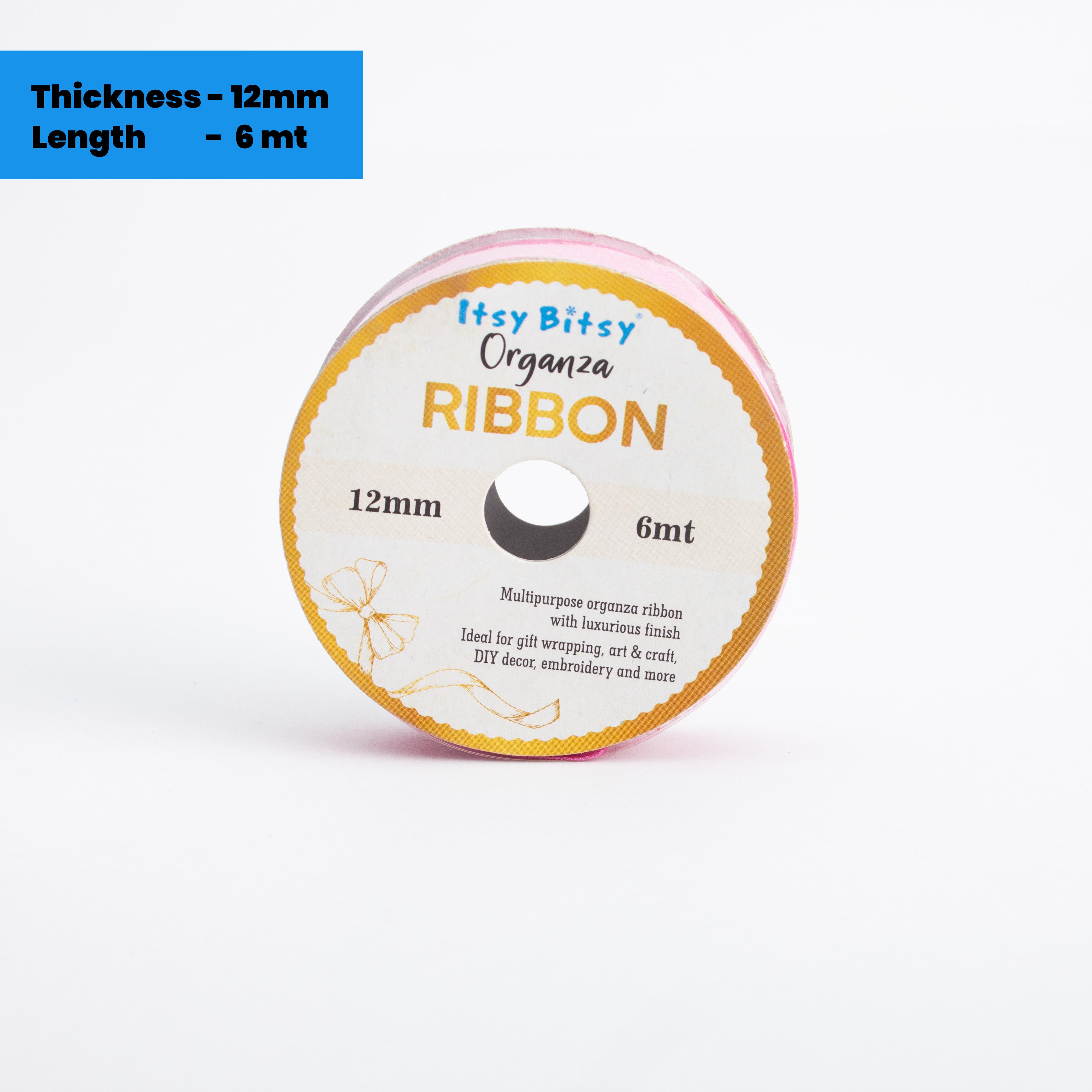 Organza Ribbon 12mm Pink 6mt 1 Roll