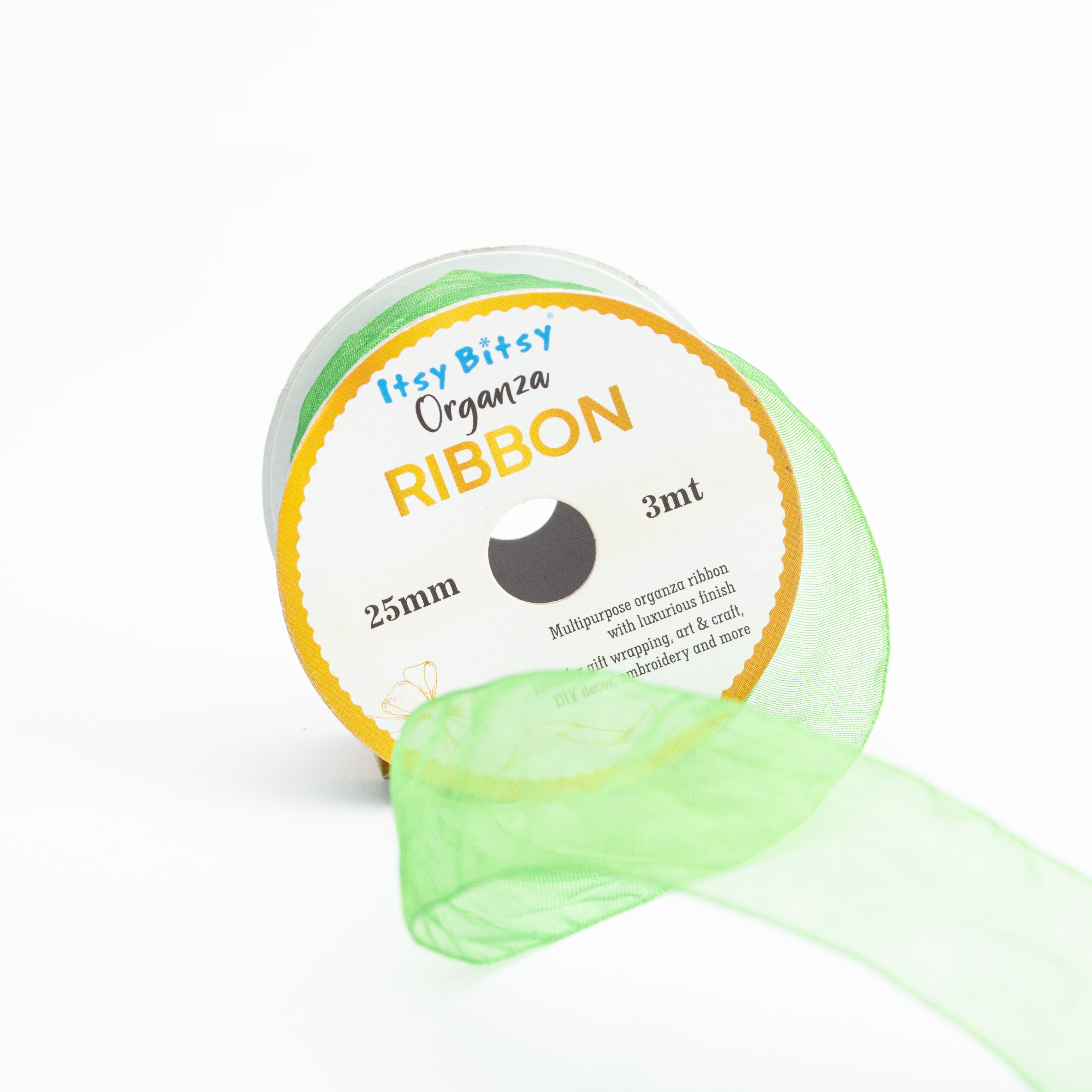 Organza Ribbon 25mm Parrot Green 3mt 1 Roll