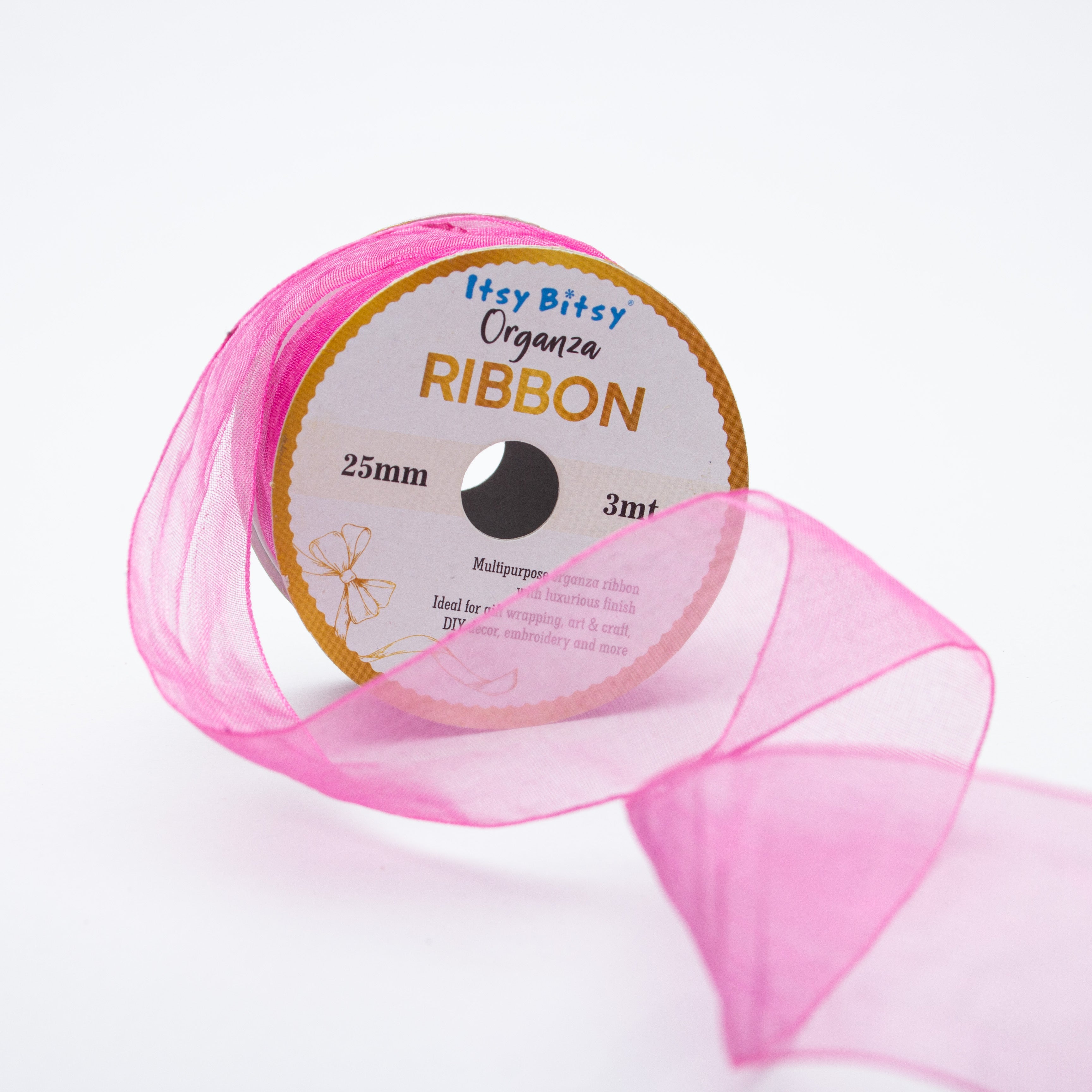 Organza Ribbon 25mm Pink 3mt 1 Roll