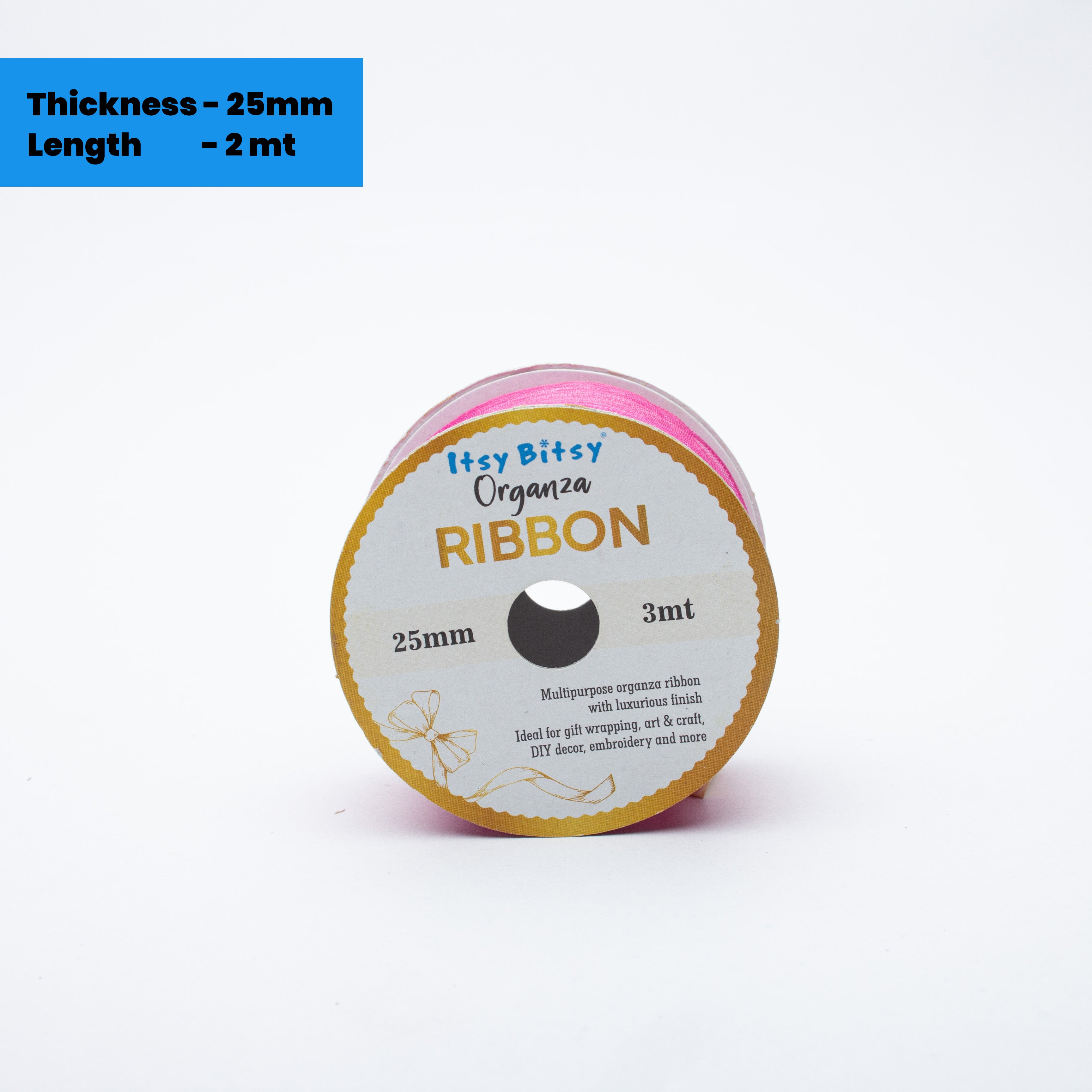 Organza Ribbon 25mm Pink 3mt 1 Roll