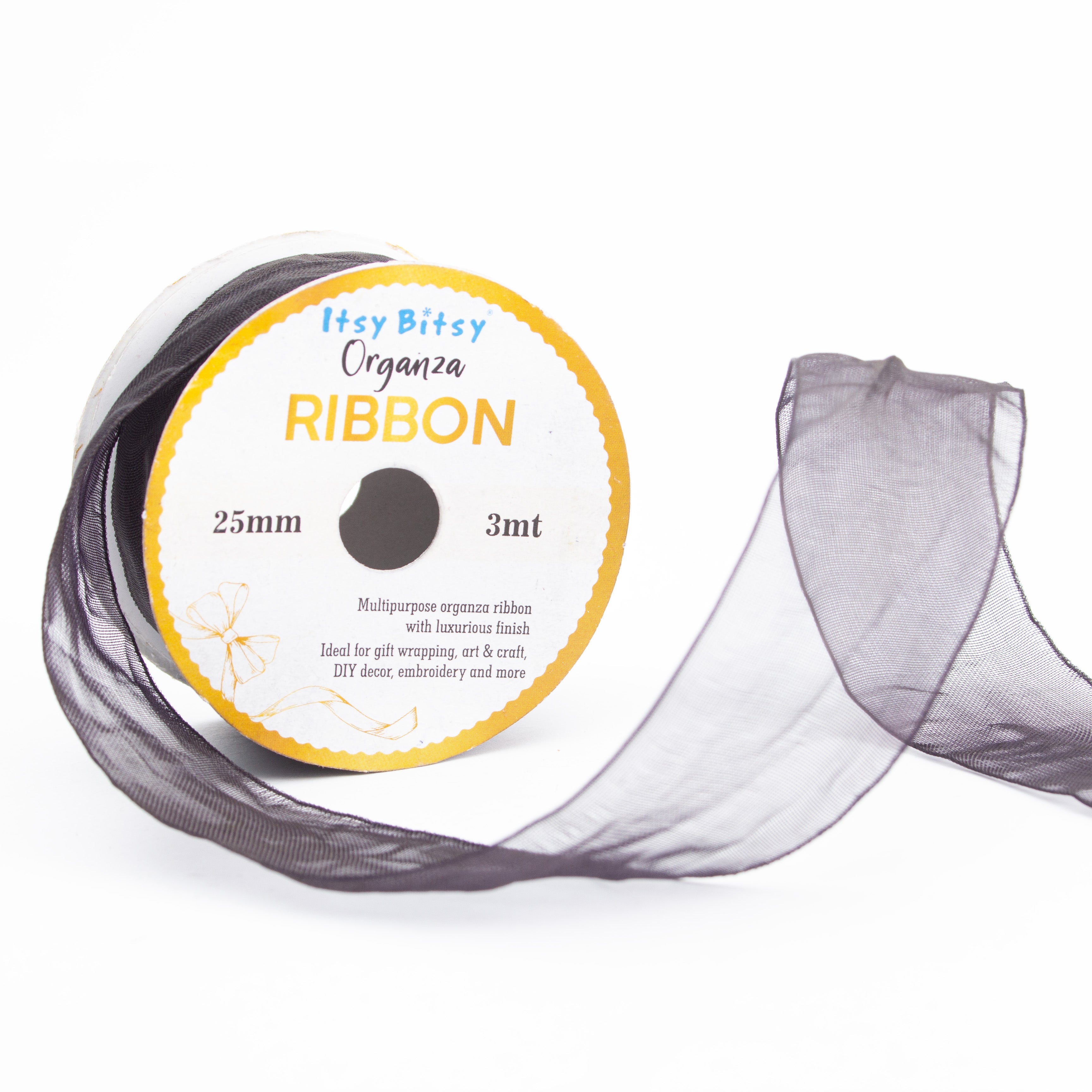 Organza Ribbon 25mm Black 3mt 1 Roll