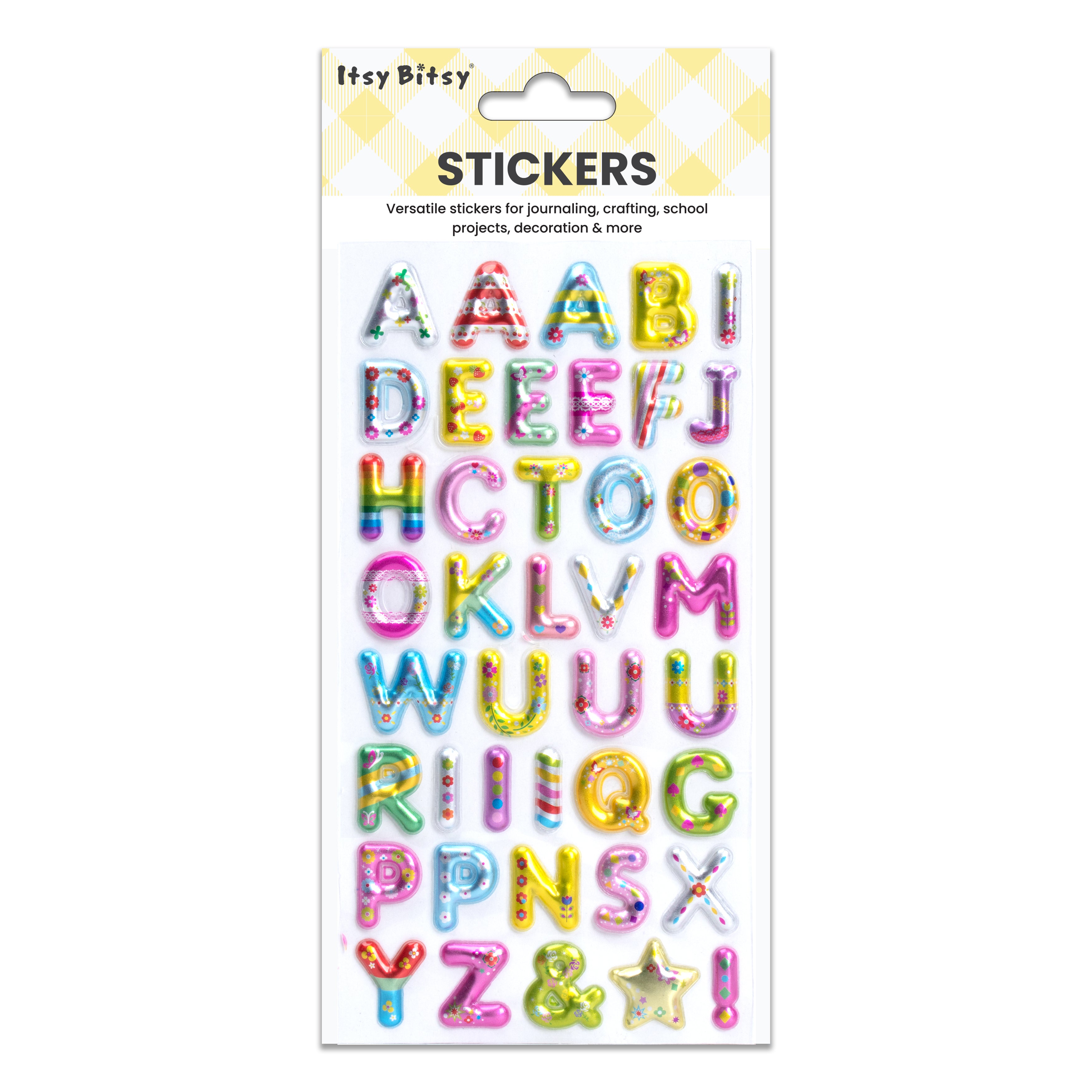 Alphabet Puffy Stickers Capital Letters Rainbow Stripes 41pc 1Pack