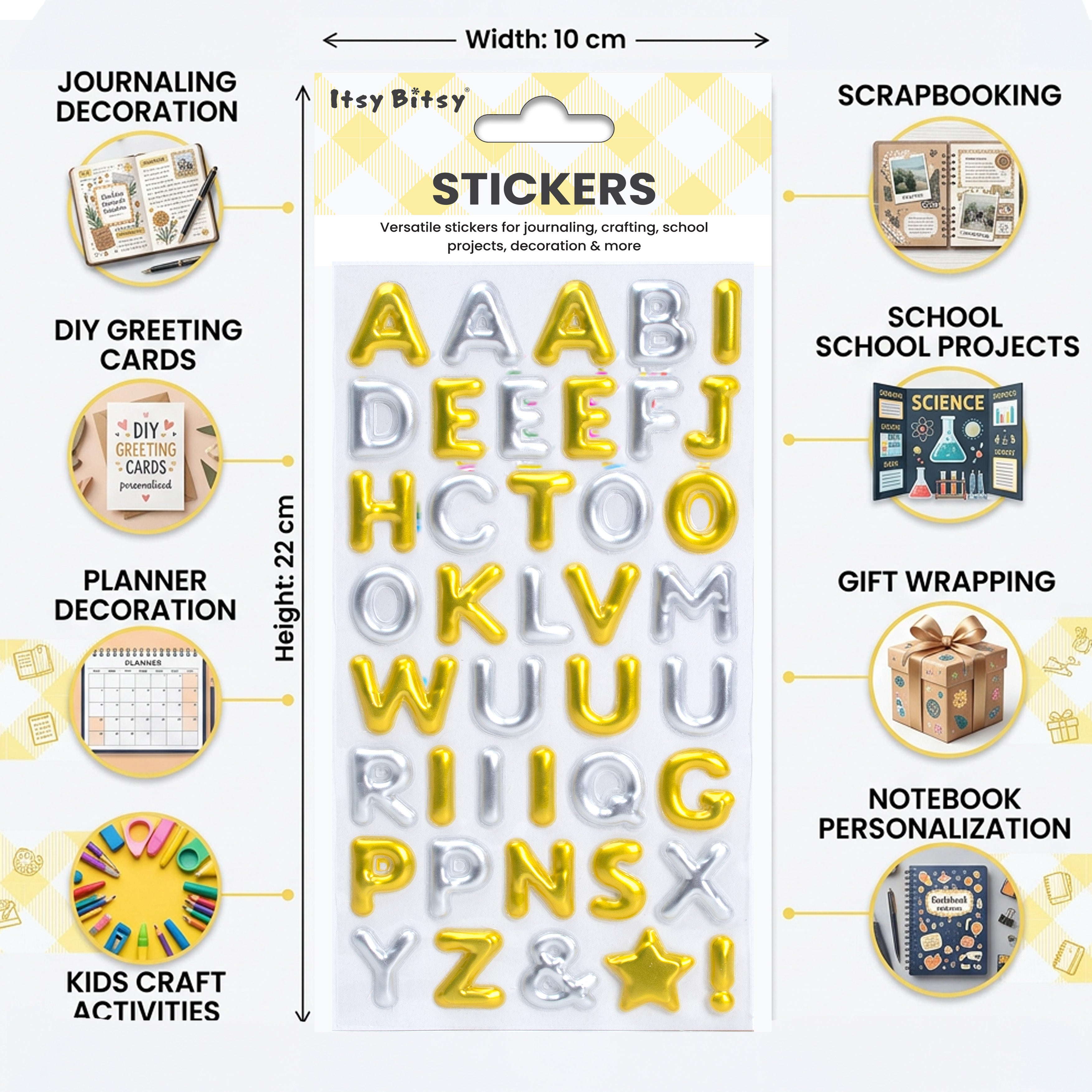 Alphabet Puffy Stickers Capital Letters Gold & Silver 41pc 1Pack