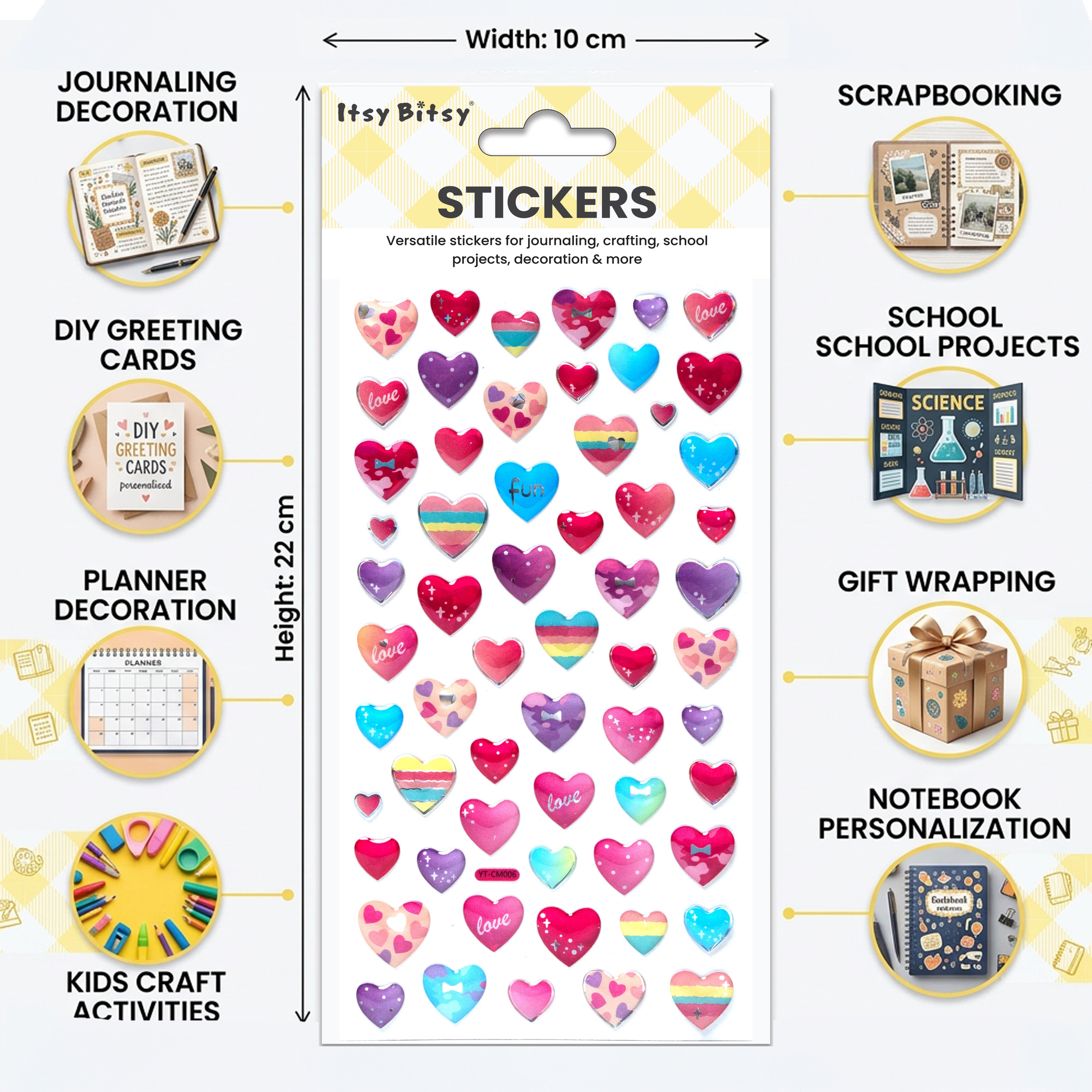 Resin Stickers Sparkle Hearts 61pcs 1Pack