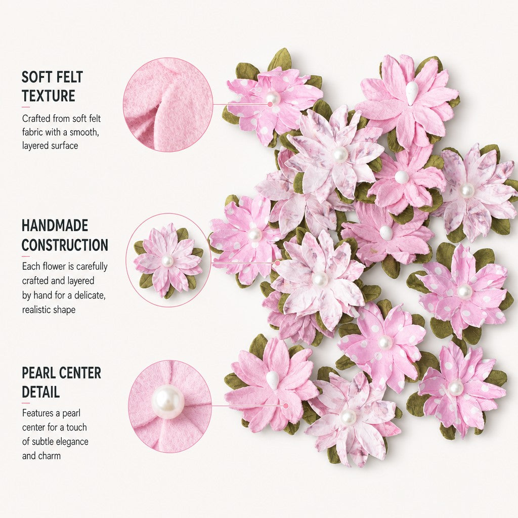 Handmade Printed Paper Flowers Luca Pink Symphony 15pc