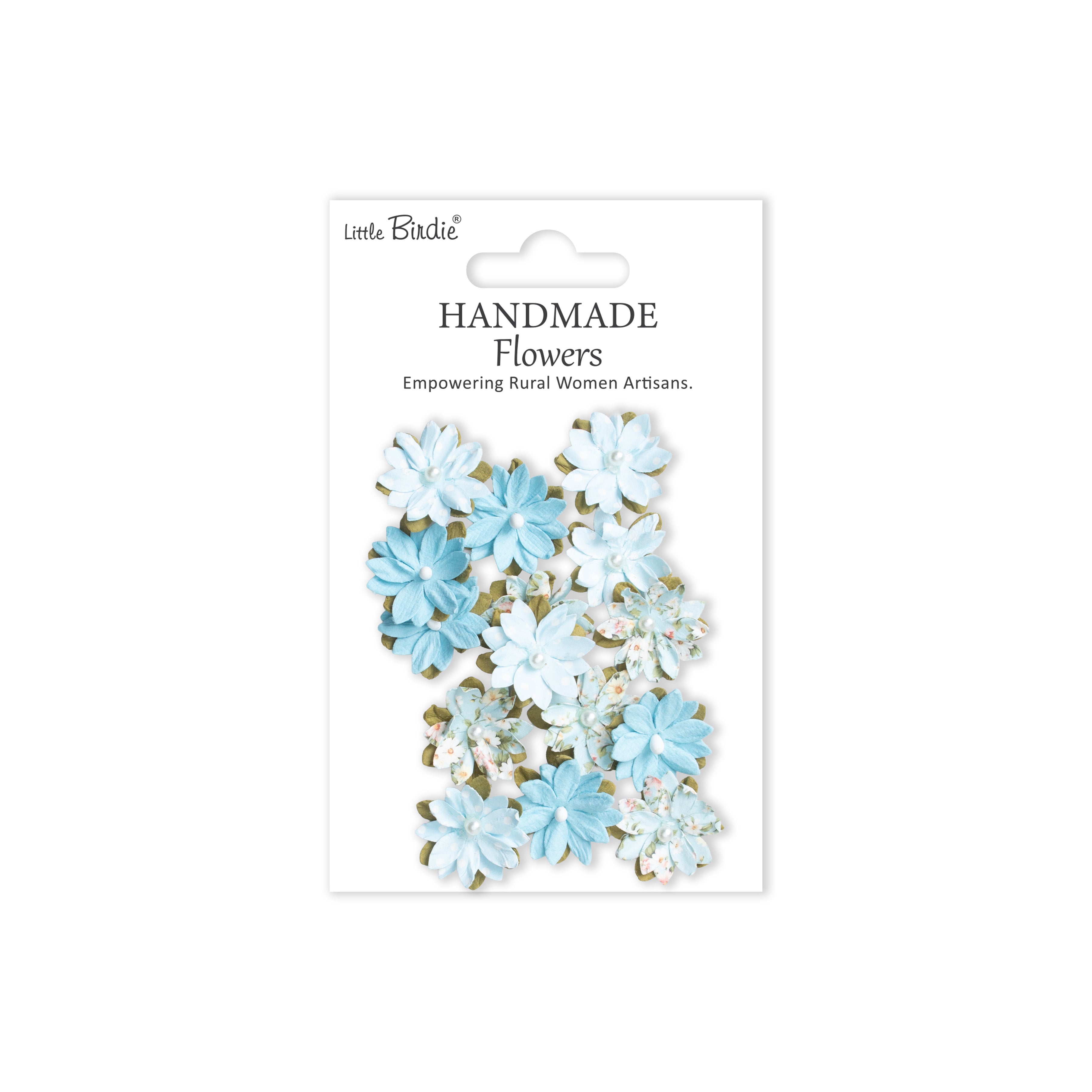 Handmade Printed Paper Flowers Luca Blue Symphony 15pc