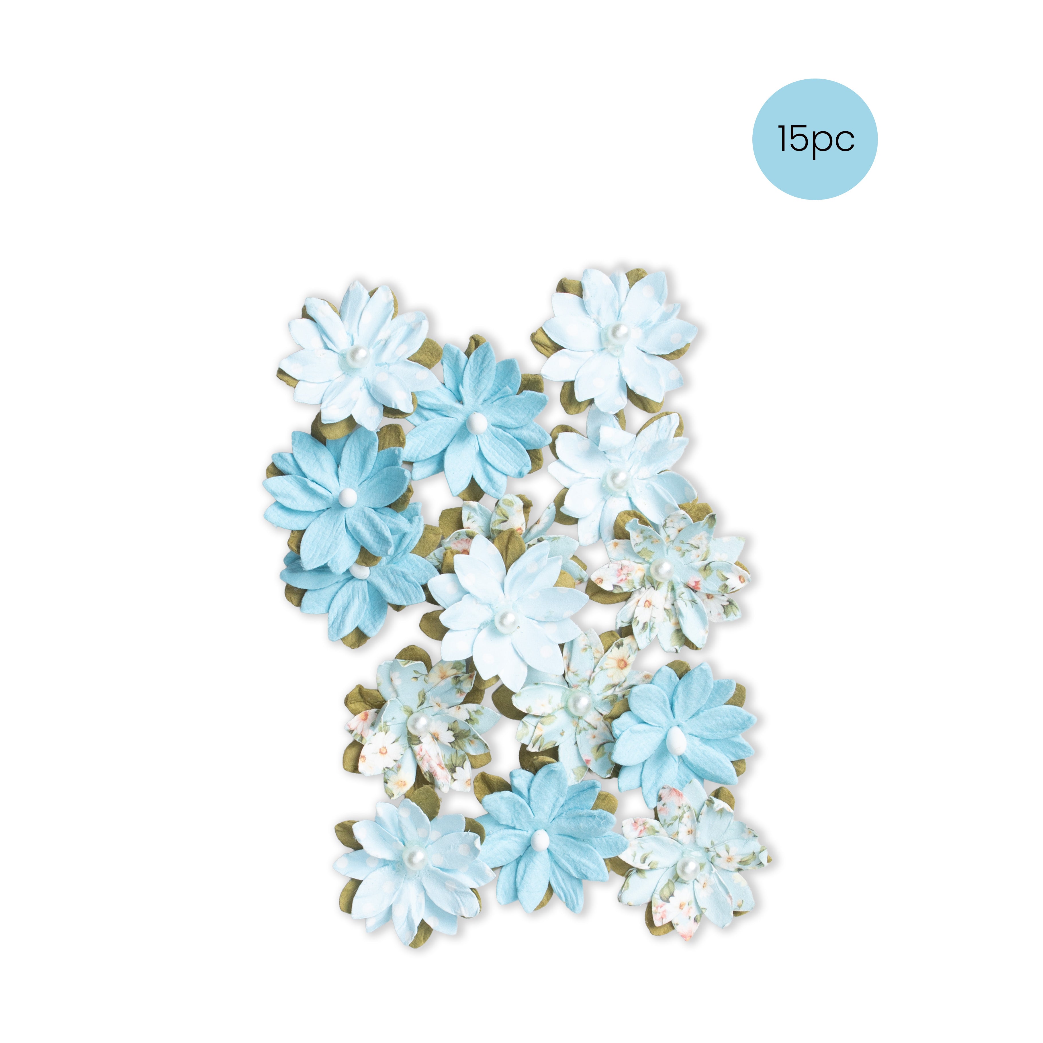 Handmade Printed Paper Flowers Luca Blue Symphony 15pc