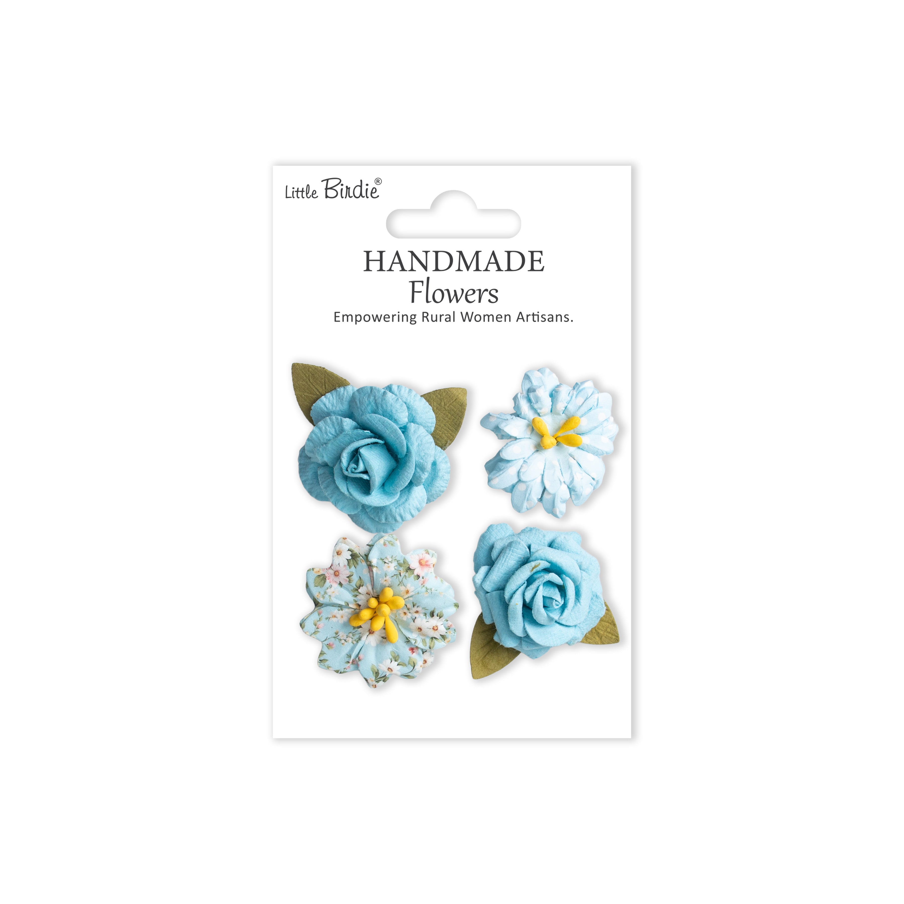 Handmade Printed Paper Flowers Henry Blue Symphony 4pc