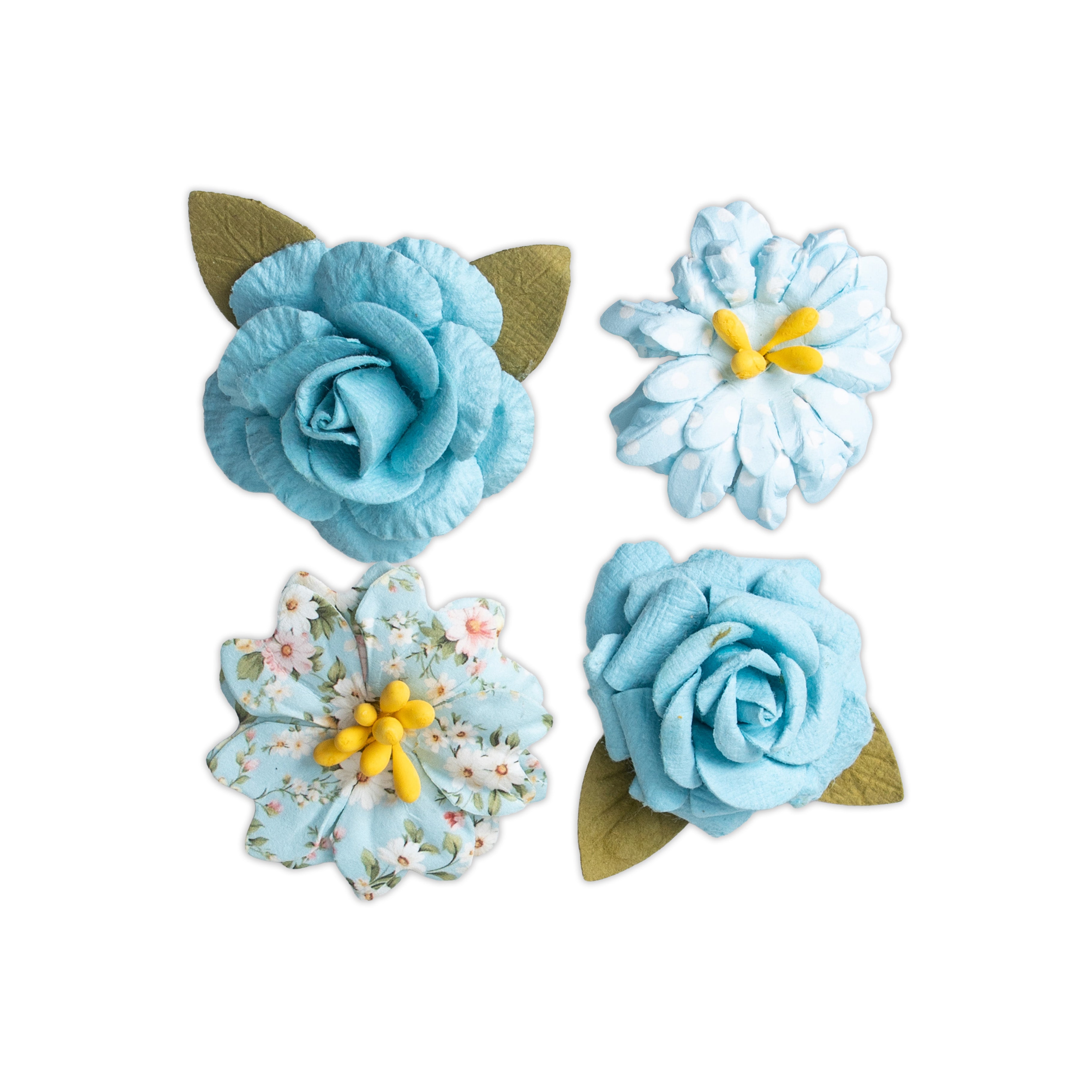 Handmade Printed Paper Flowers Henry Blue Symphony 4pc