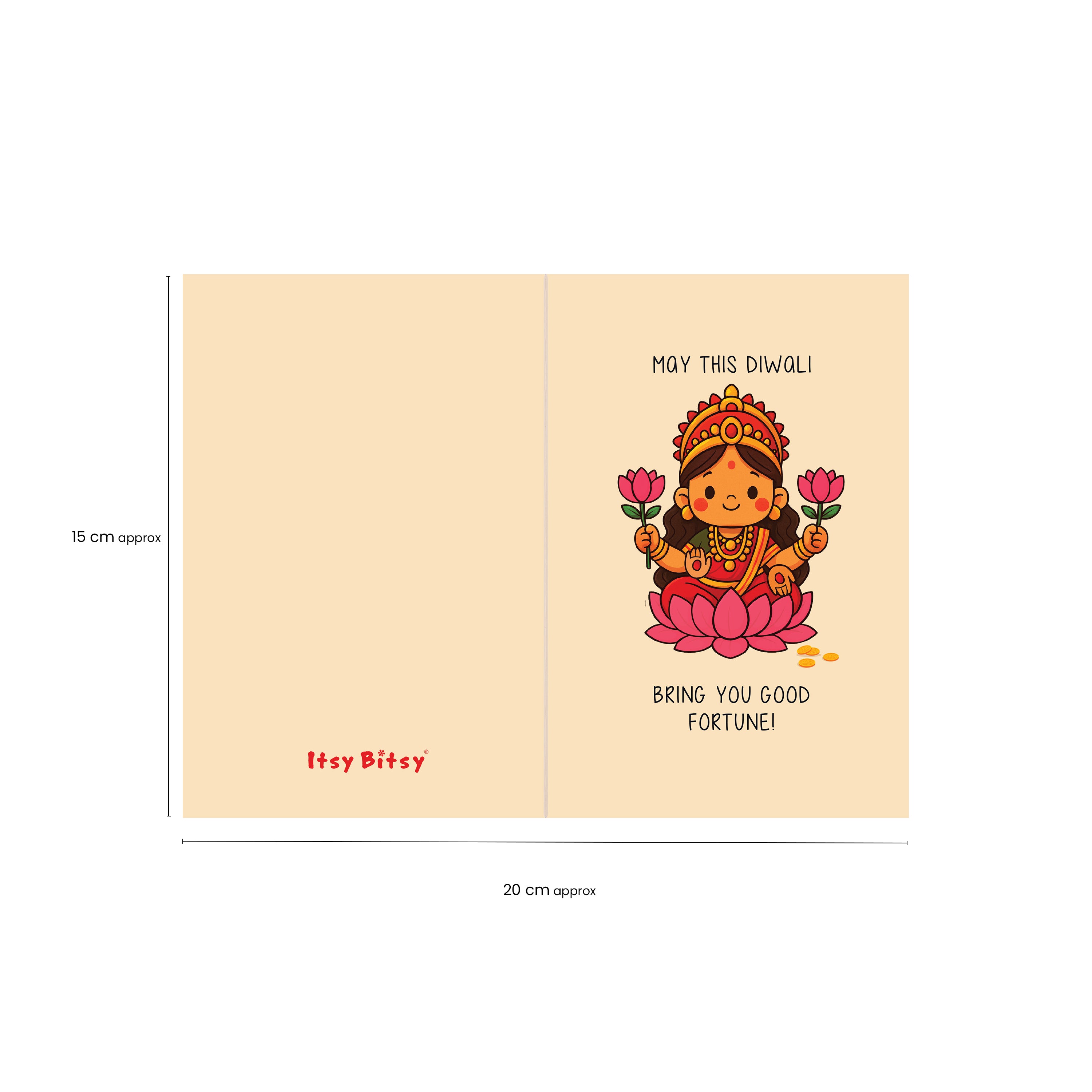 Diwali Greeting Card & Envelope Good Fortune 4 x 6 inch 2pc