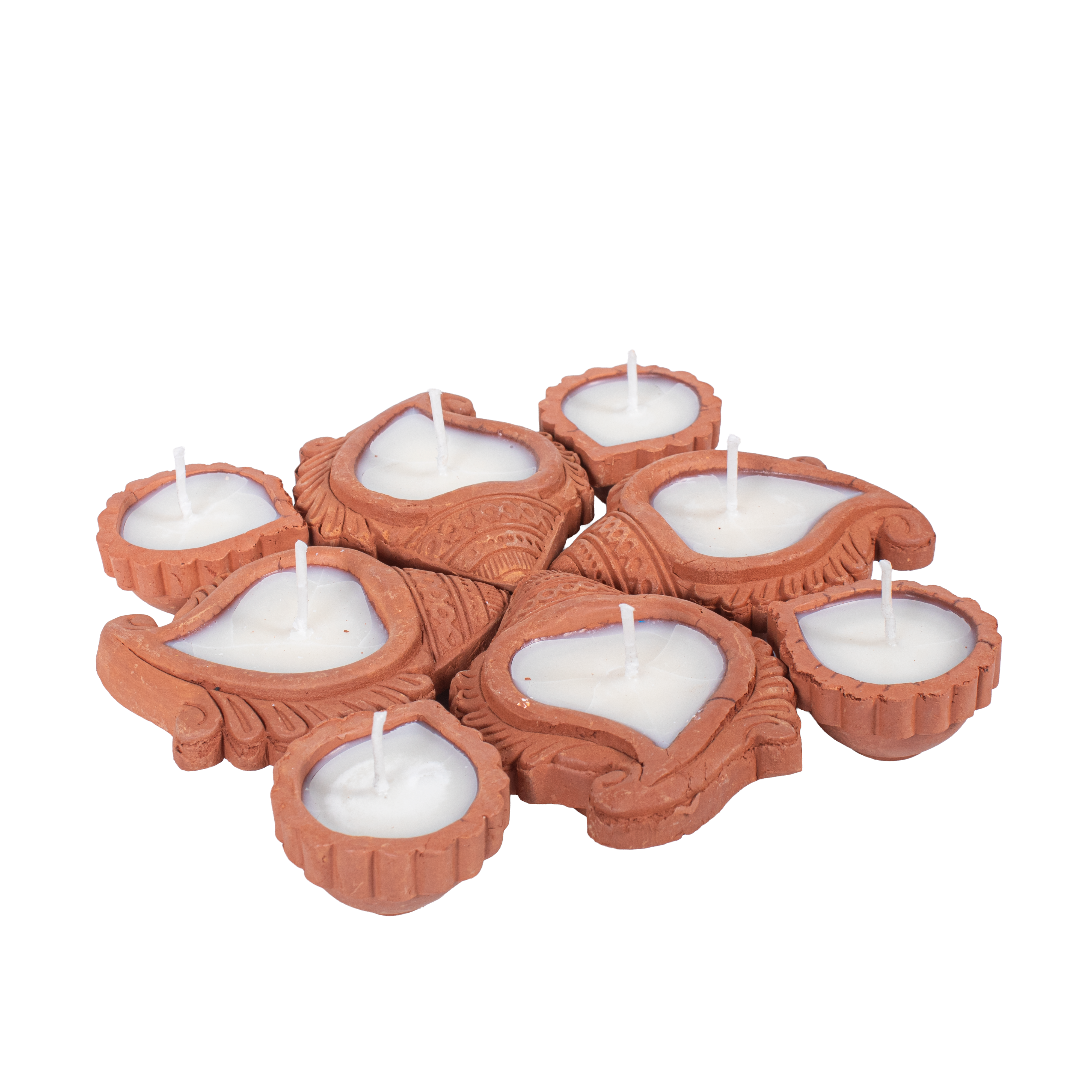 Ready-to-Use Terracotta Shankh Diya Set of 8pc