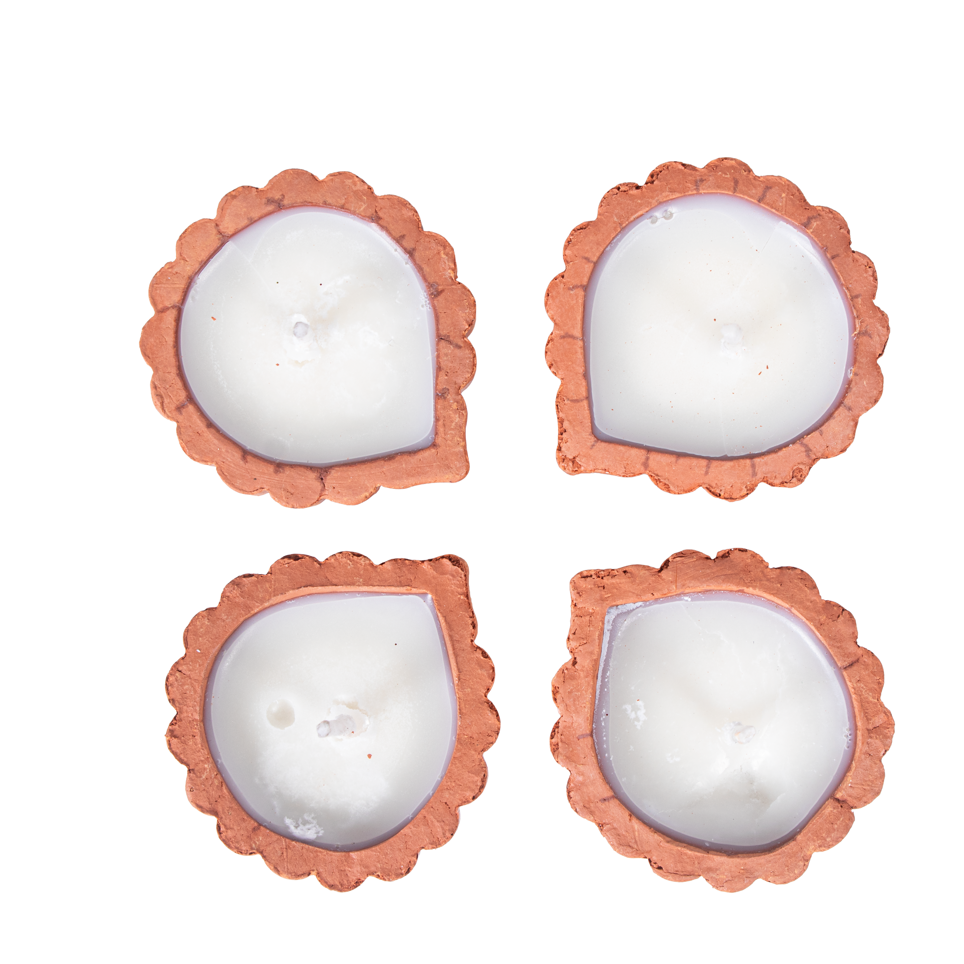 Ready-to-use Terracotta Diya Scalloped Border Set of 4pc