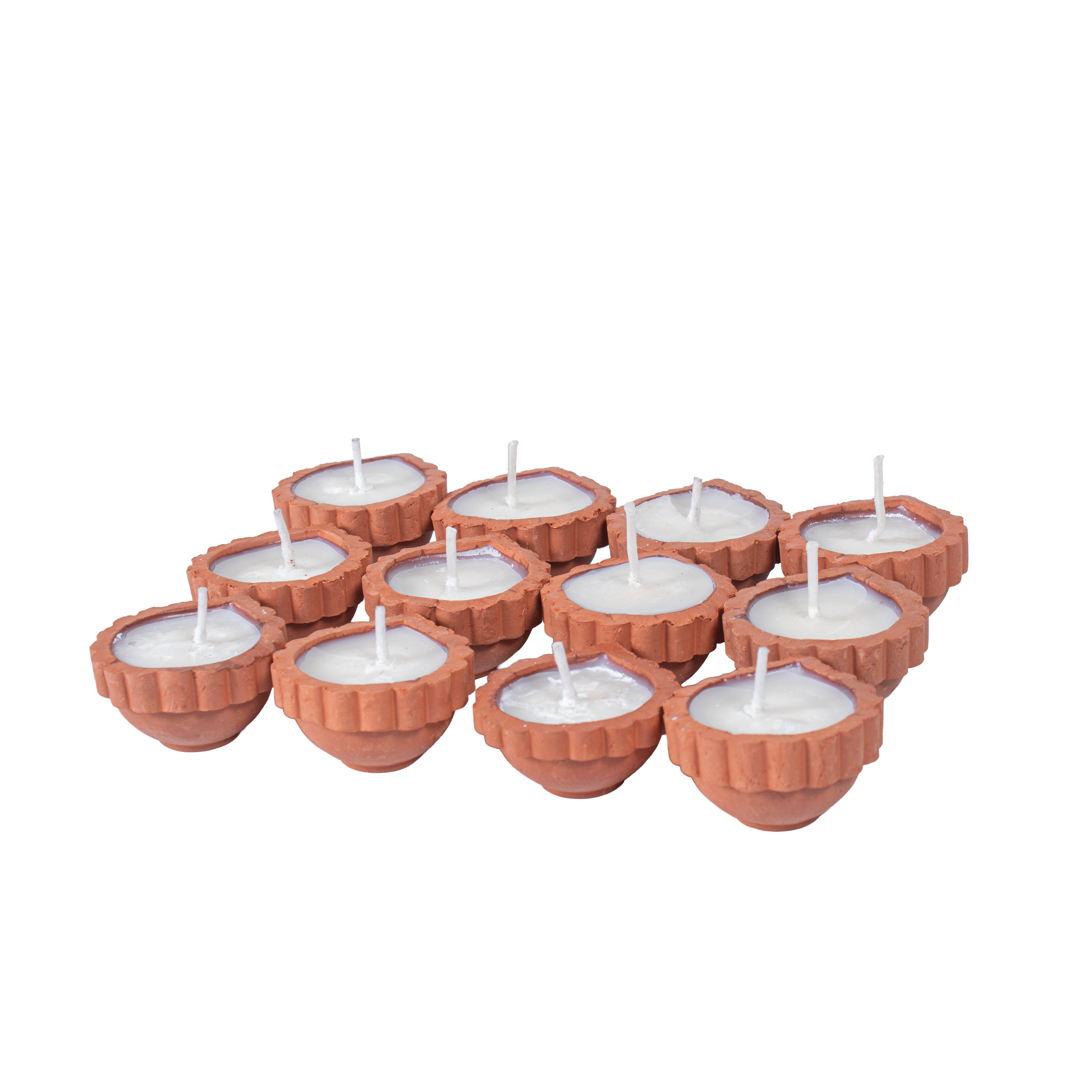 Ready-to-use Terracotta Diya Scalloped Border Set of 12pc
