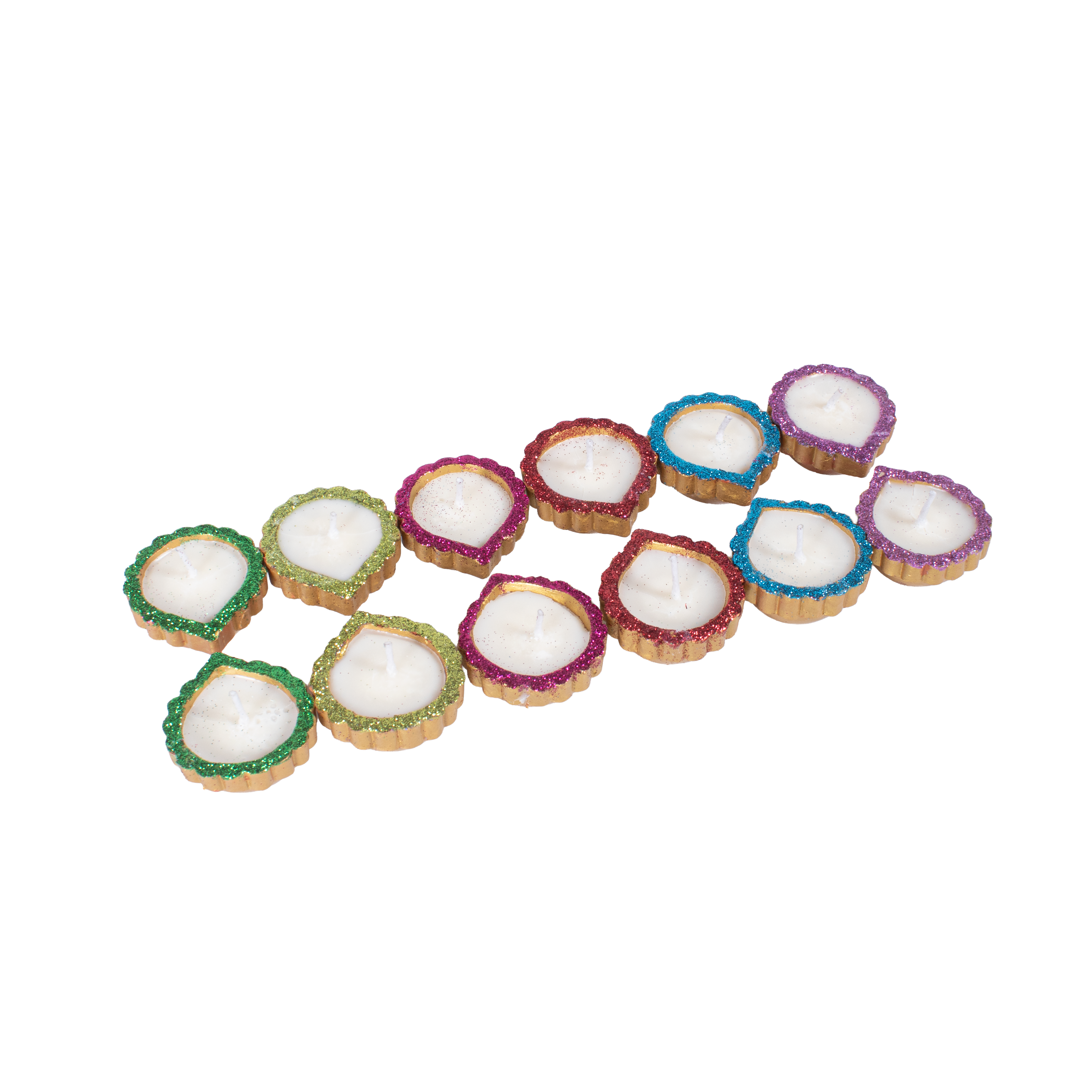 Ready-to-use Glitter Terracotta Diya Assorted colours Set of 12pc