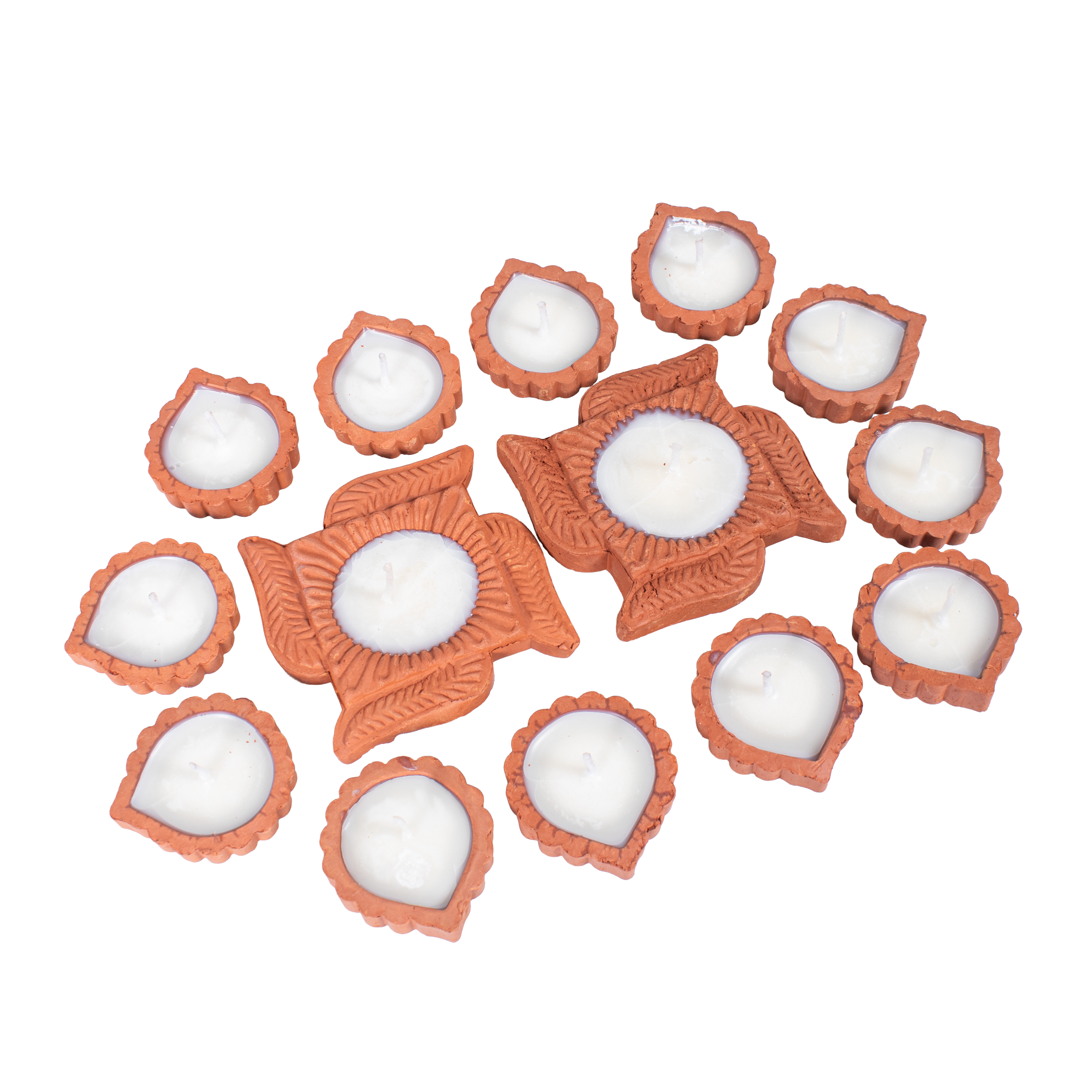 Ready-to-use Terracotta Diya Swastika Set of 14pc