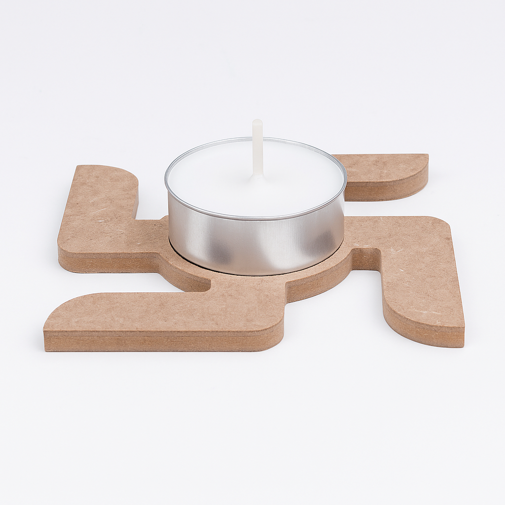 MDF Decorable Tea Light Candle Holder Swastika 4 X 4inch 5.5mm