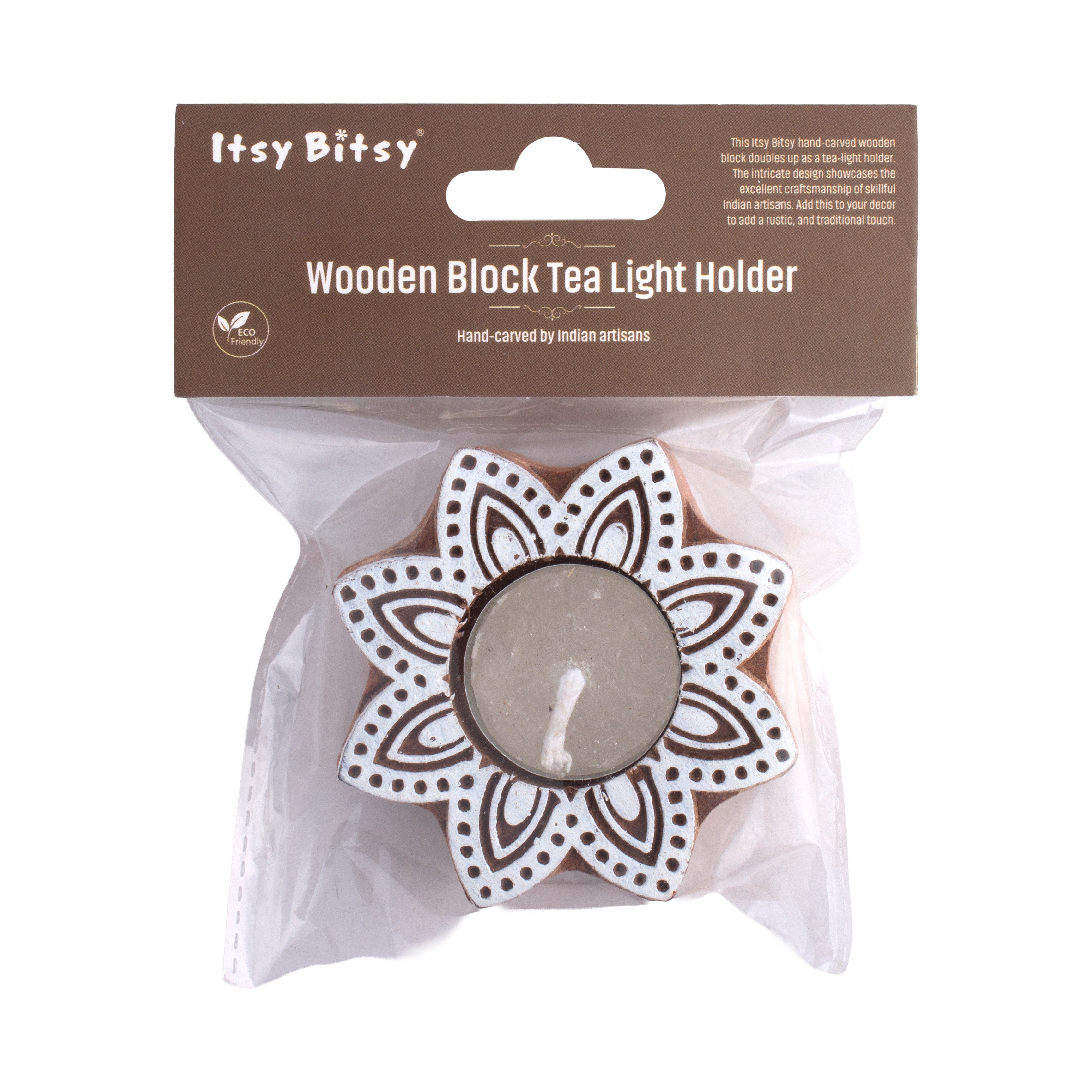 Wooden Printing Block & Tea Light Holder Ethnic Blossom 3inch 1pc
