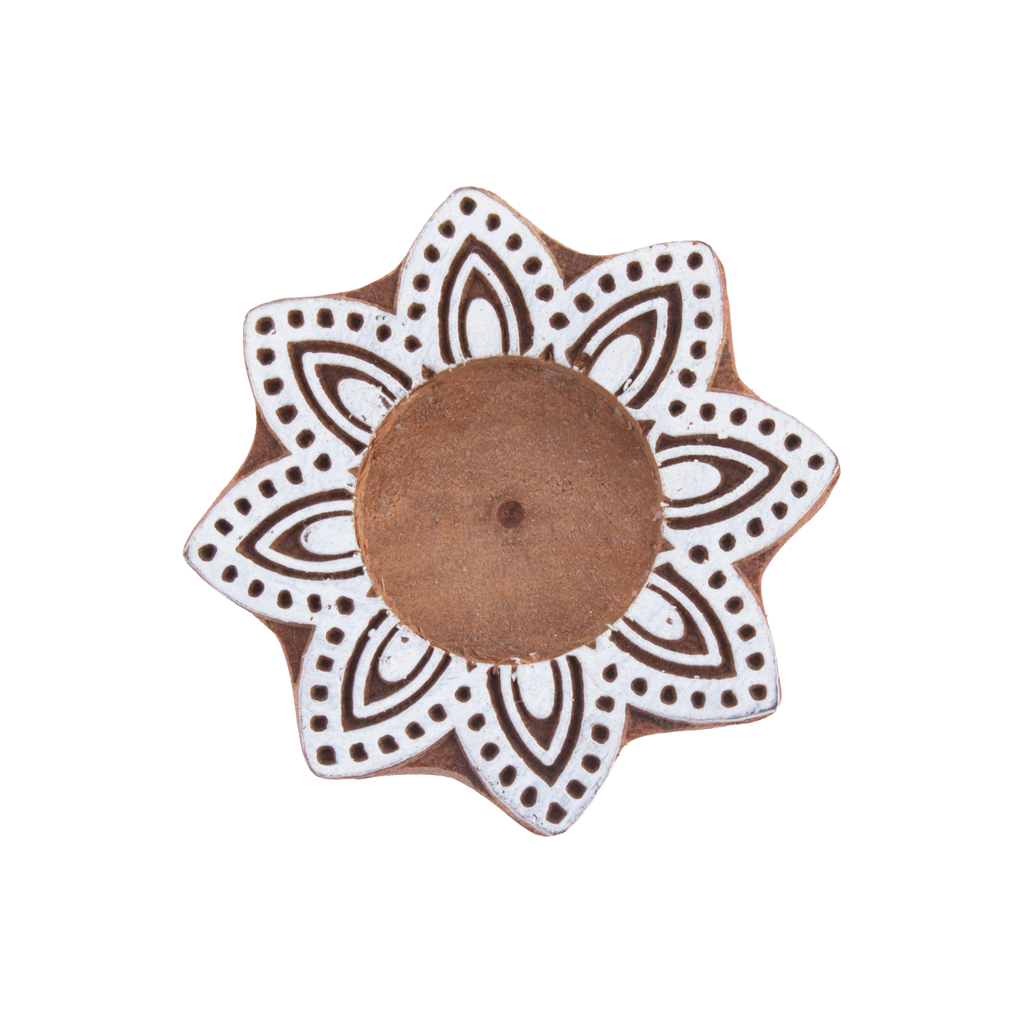 Wooden Printing Block & Tea Light Holder Ethnic Blossom 3inch 1pc
