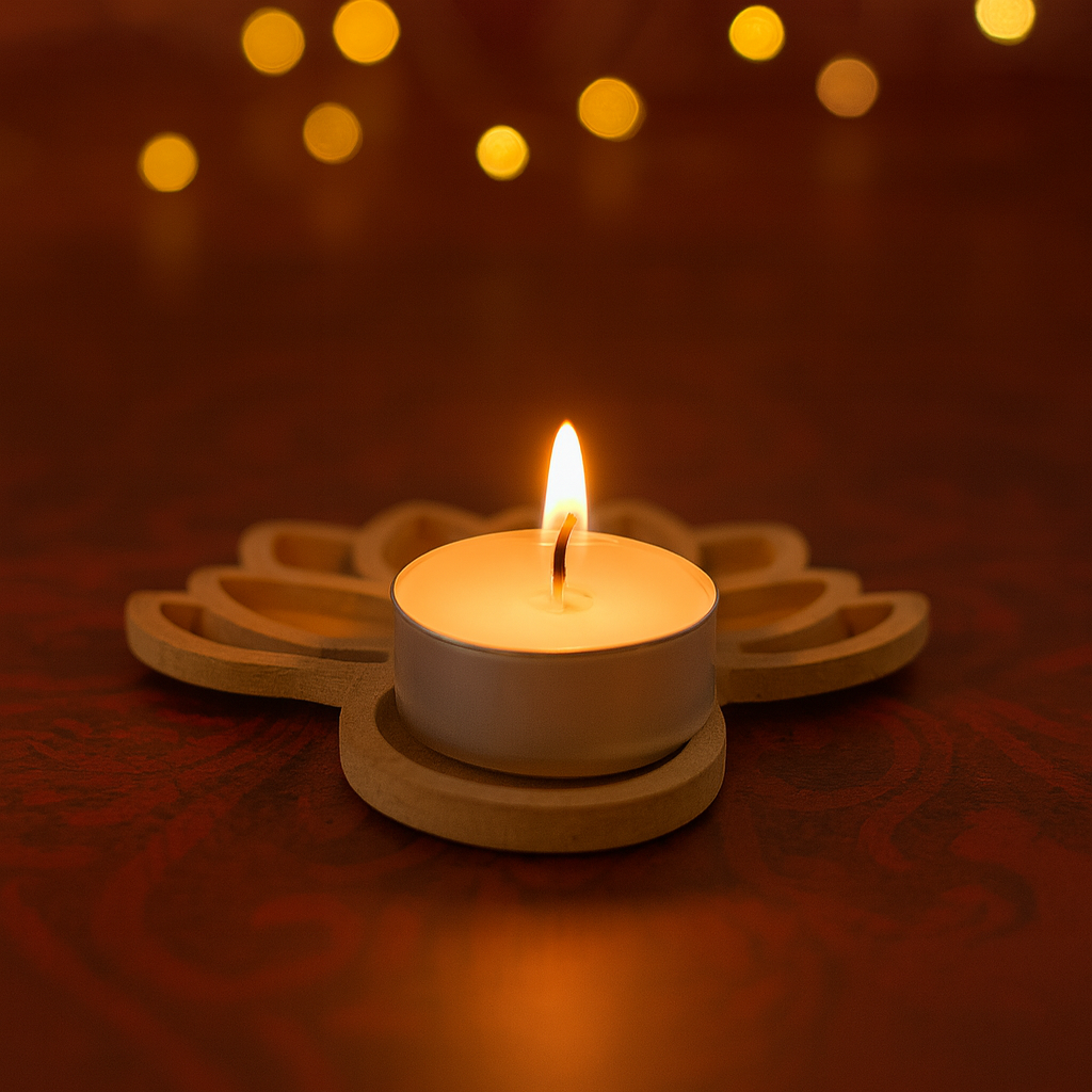 MDF Decorable Tea Light Holder Lotus 12 X 11.2cm 5.5mm Thick 1pc