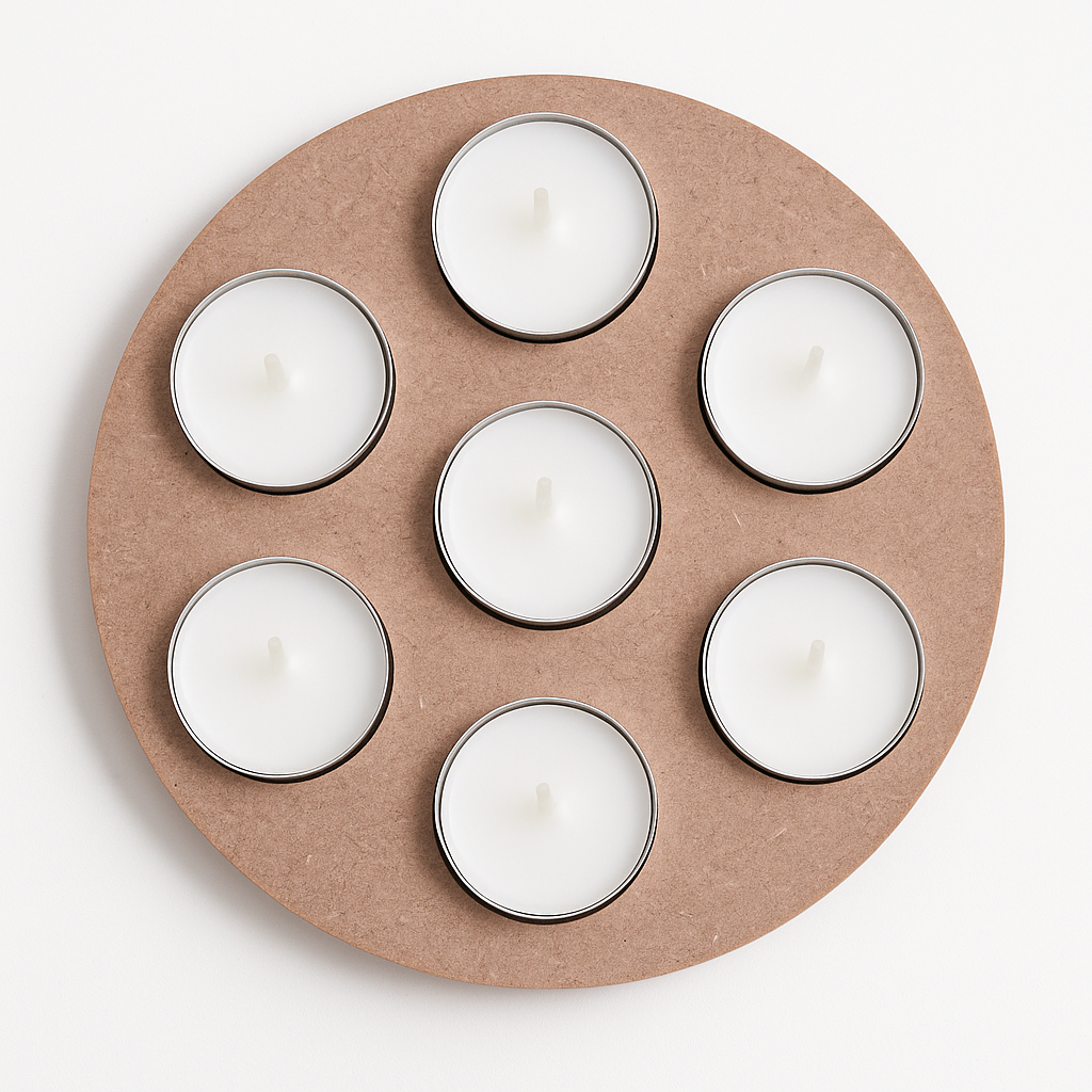 MDF Decorable Tea Light Holder With 7 Cavities Round 7.4inch Dia 5.5mm Thick 1pc