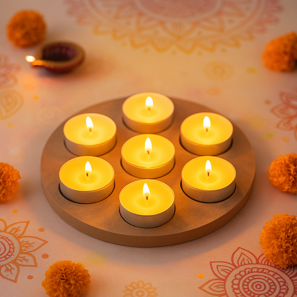 MDF Decorable Tea Light Holder With 7 Cavities Round 7.4inch Dia 5.5mm Thick 1pc