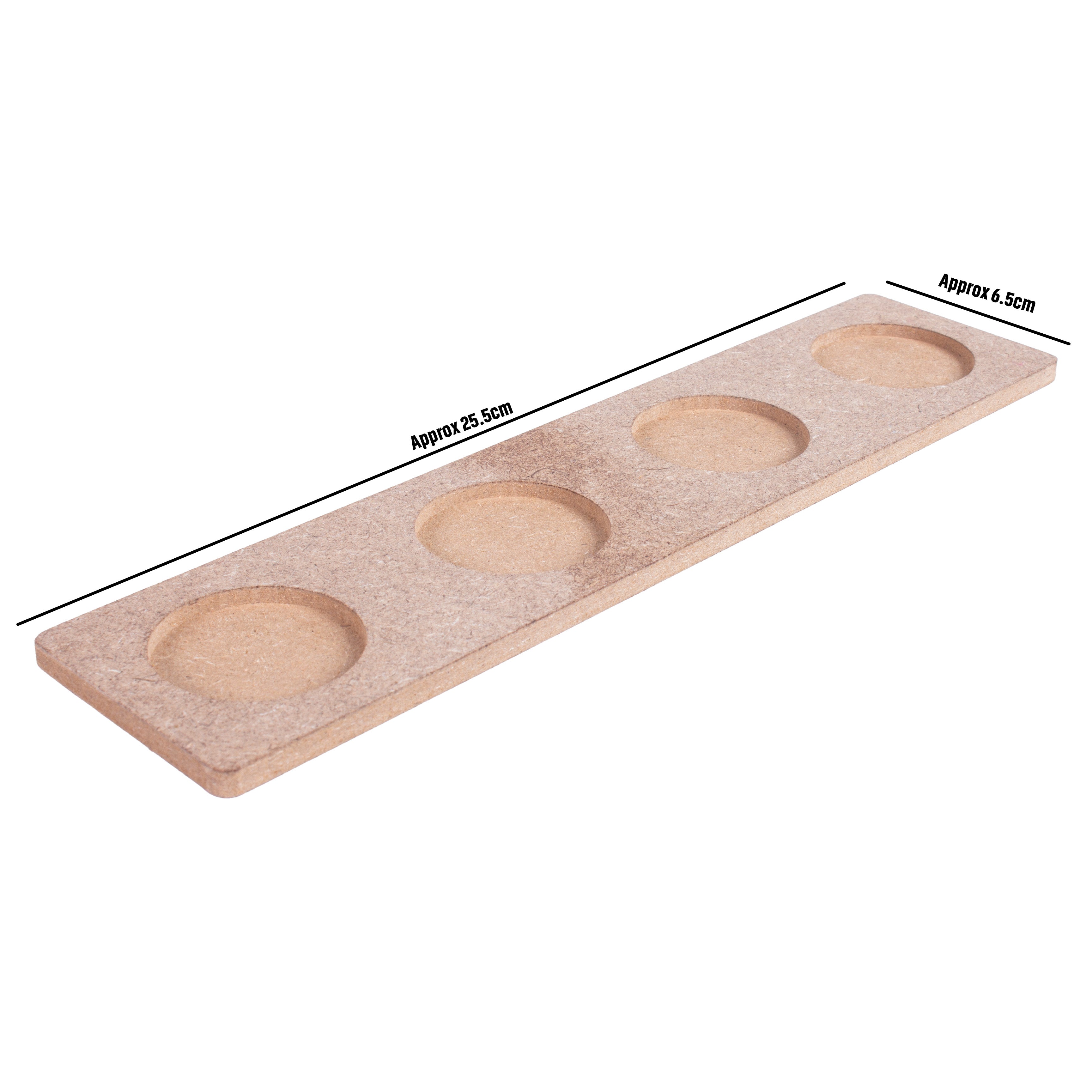 MDF Tea Light / Diya Holder 4 cavities Rectangular 10 X 2.3inch 5.5mm Thick 1pc