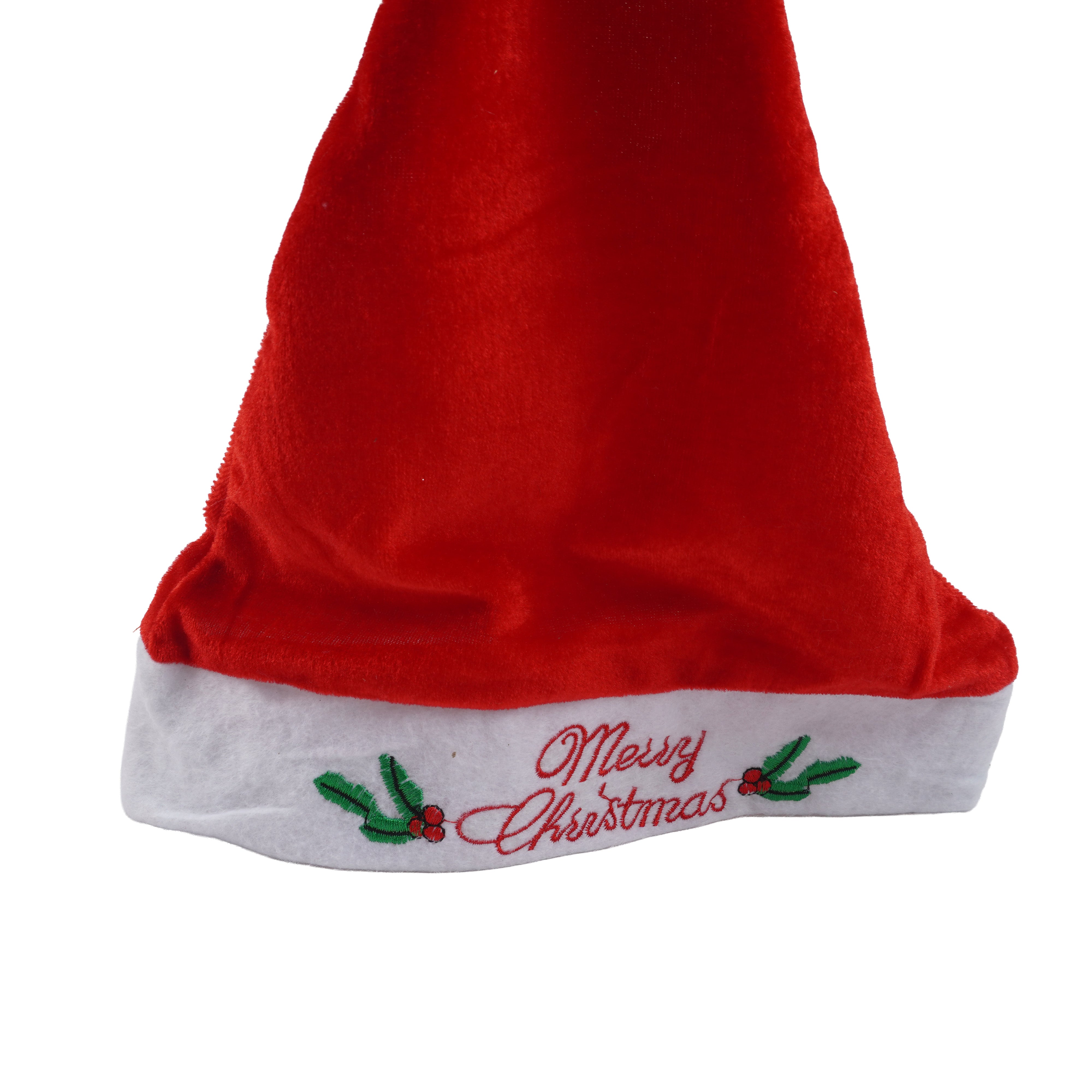 Christmas Unisex Adult Velvet Hat Printed with Merry Christmas Red H18inch X 11inch Dia 1pc