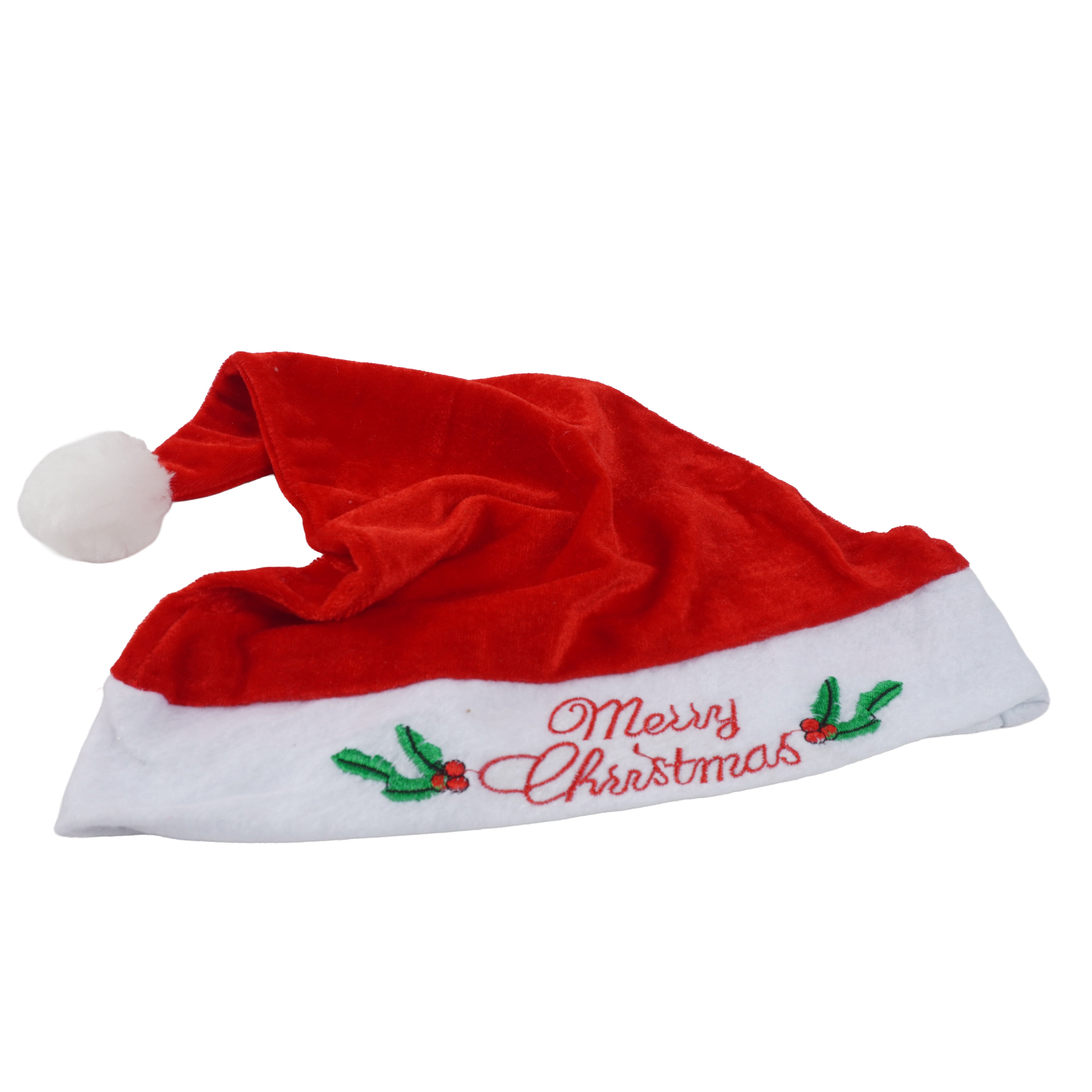 Christmas Unisex Adult Velvet Hat Printed with Merry Christmas Red H18inch X 11inch Dia 1pc