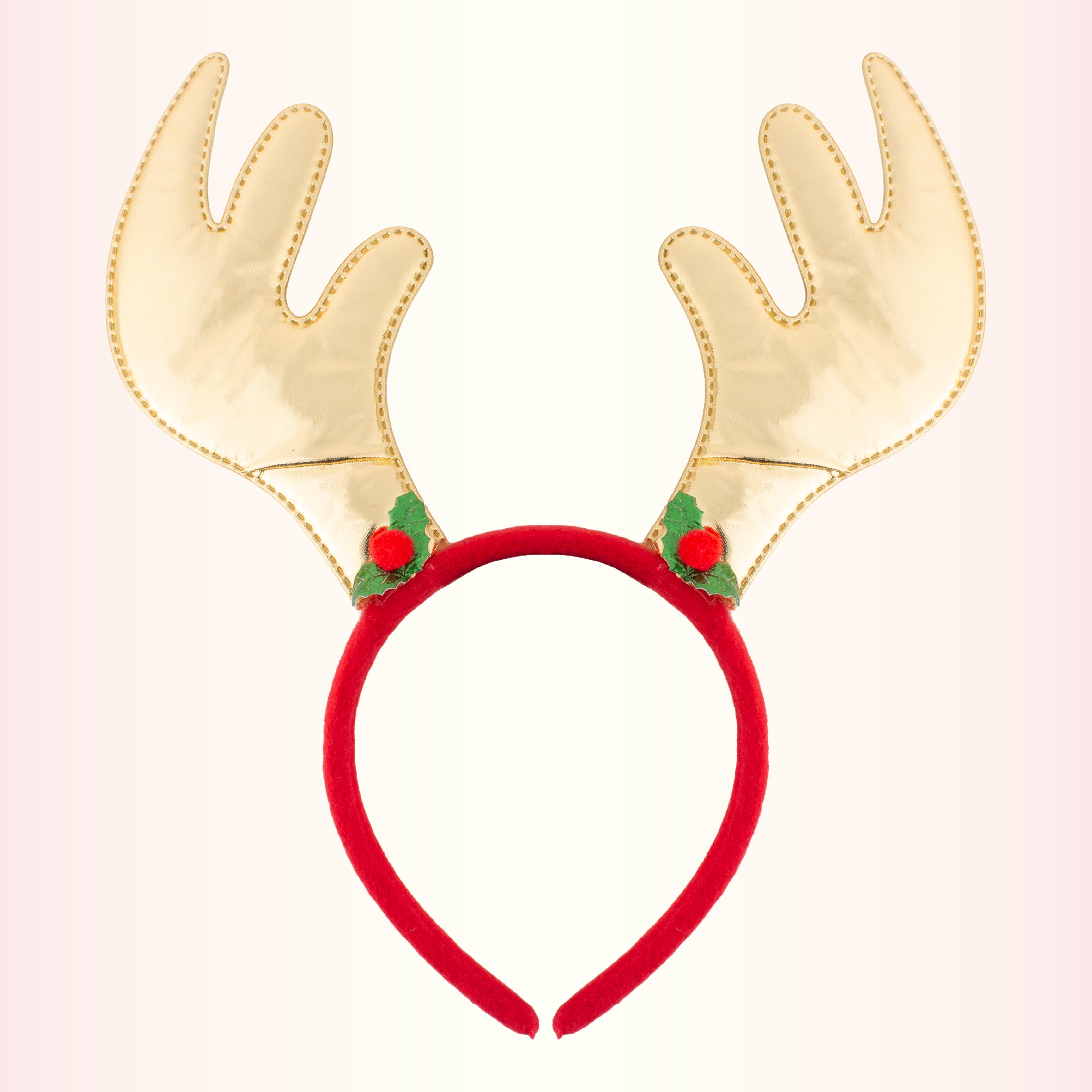 Christmas Reindeer Holly Berry Hair band Gold 1pc