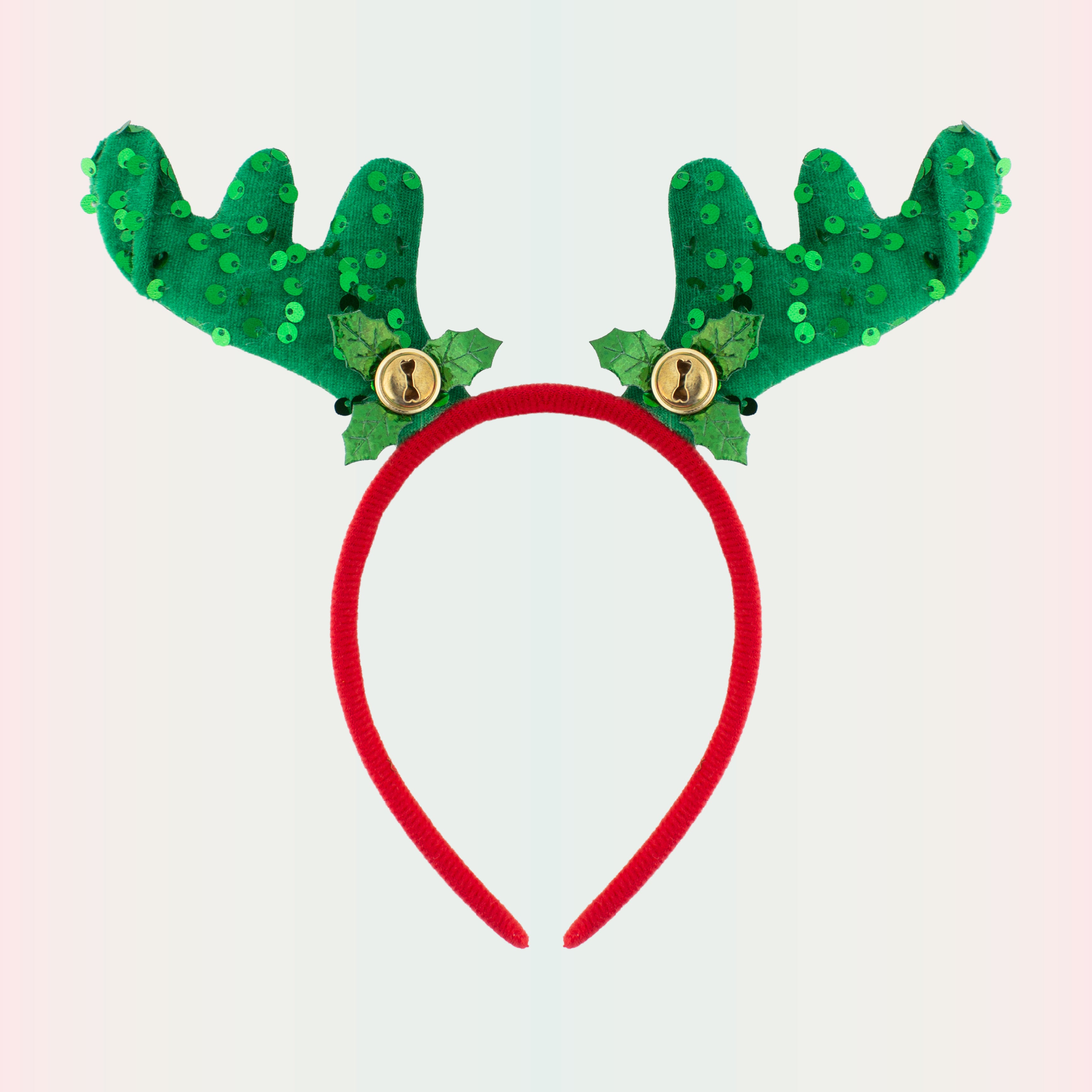 Christmas Reindeer Sequin Holly Berry Hair band Green 1pc