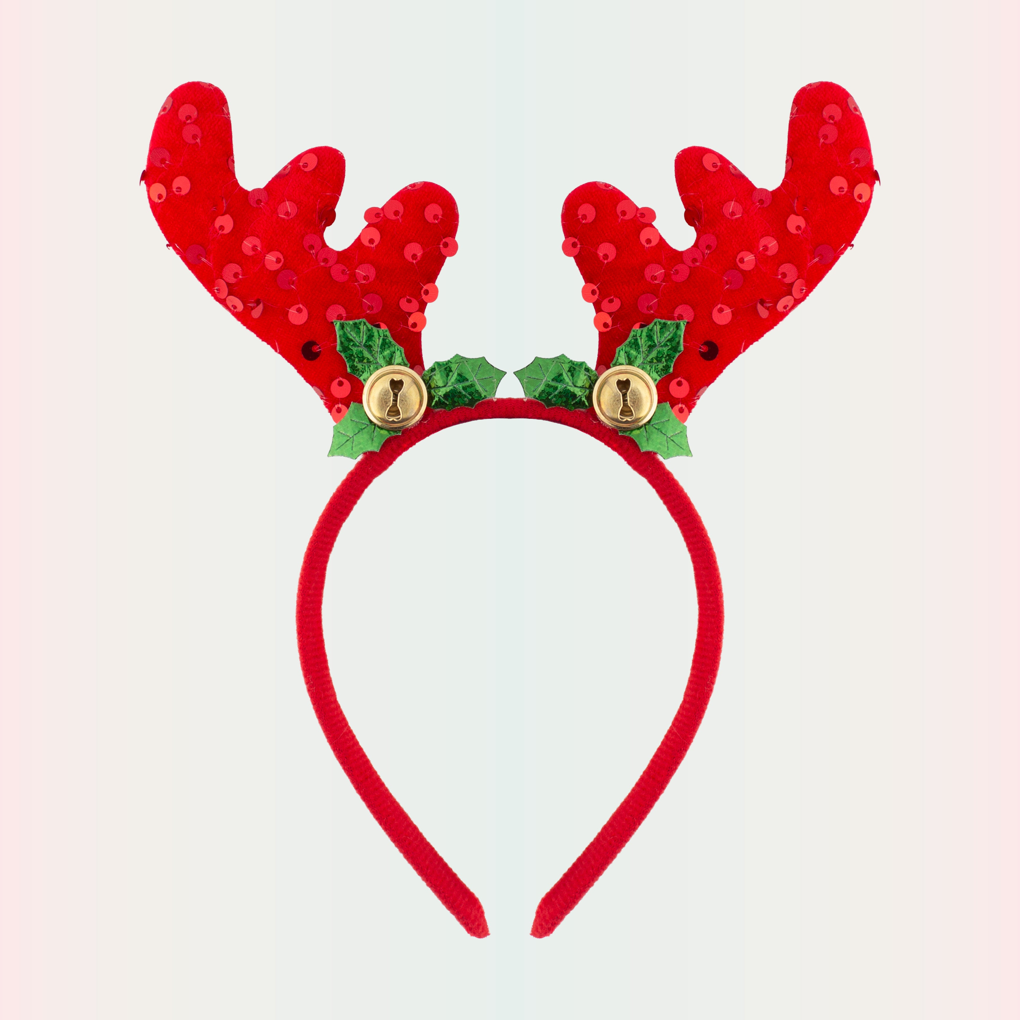 Christmas Reindeer Sequin Holly Berry Hair band Red 1pc