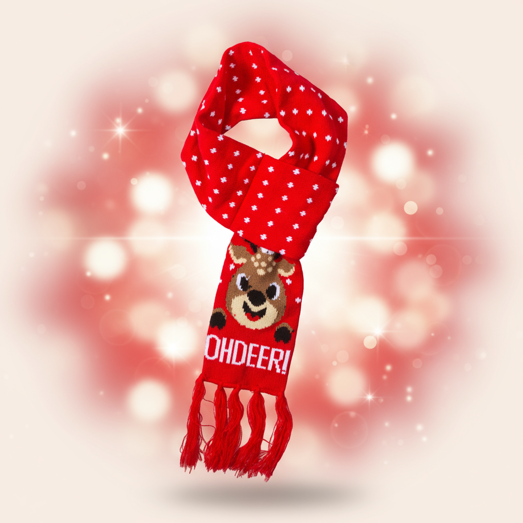 Christmas Knitted Scarf Reindeer Unisex Adult/Kids Red H40inch X W4.5inch 1pc