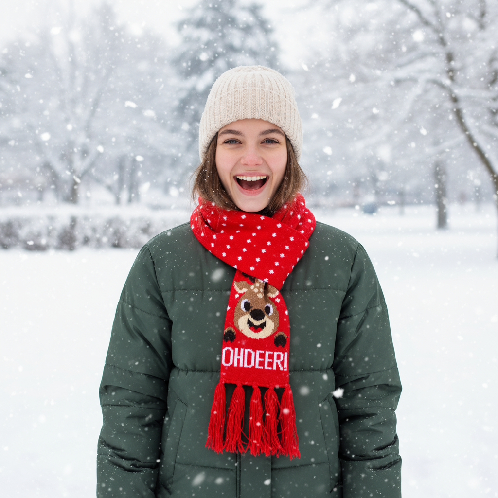 Christmas Knitted Scarf Reindeer Unisex Adult/Kids Red H40inch X W4.5inch 1pc