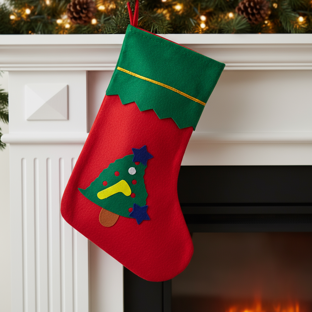 Christmas Non-woven Stocking with Hanging - Tree H14inch X W9.5inch 1pc
