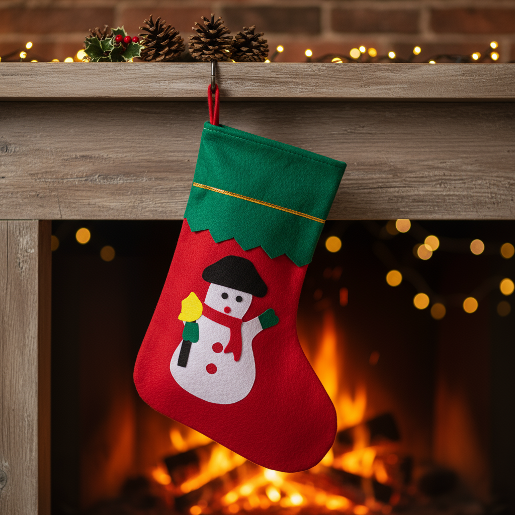 Christmas Non-woven Stocking with Hanging - Snowman H14inch X W9.5inch 1pc