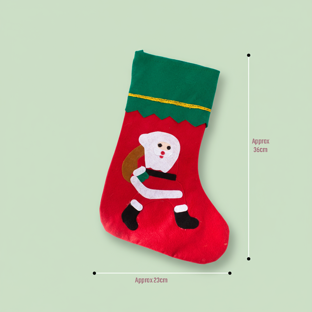 Christmas Non-woven Stocking with Hanging - Runing Santa H14inch X W9.5inch 1pc