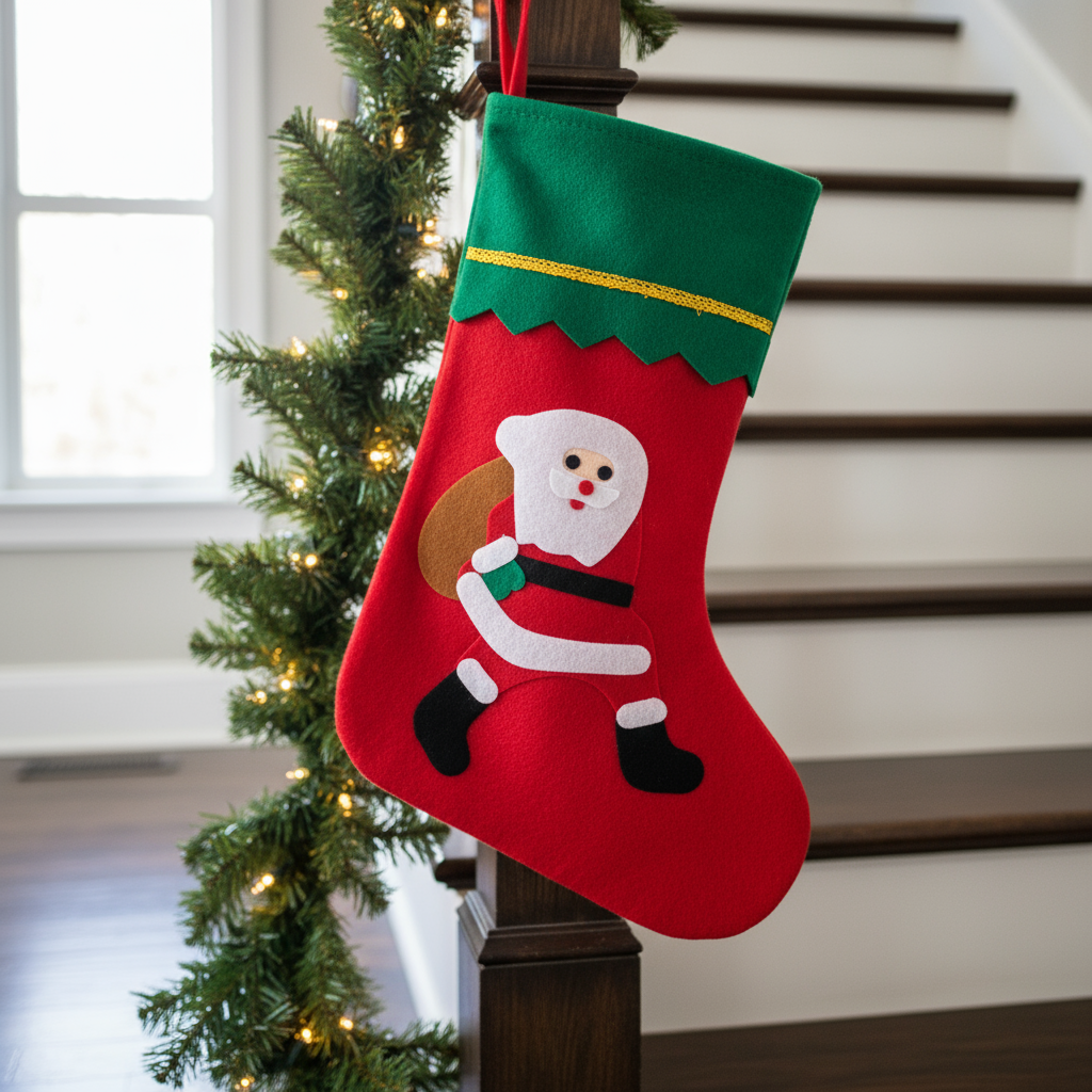 Christmas Non-woven Stocking with Hanging - Runing Santa H14inch X W9.5inch 1pc