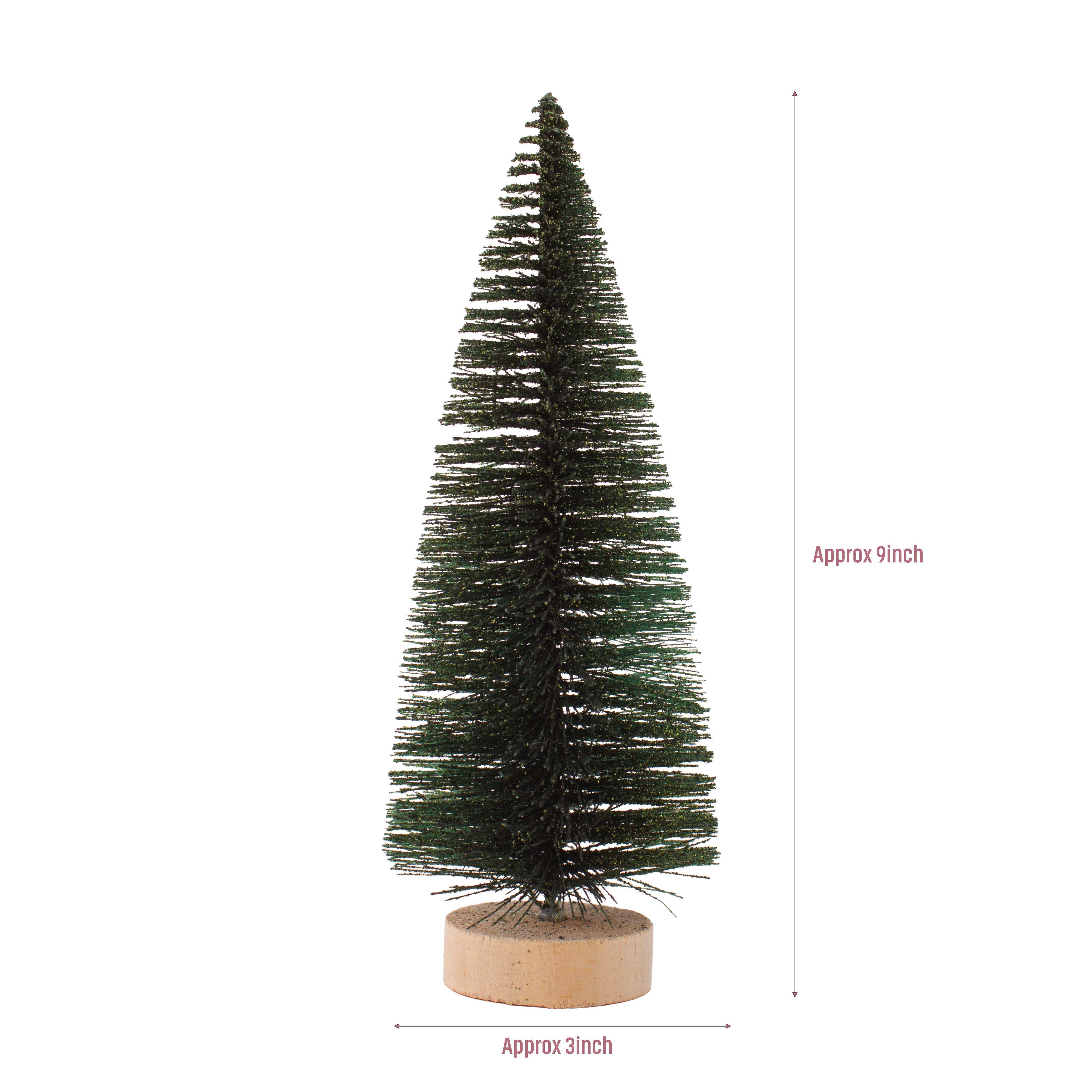 Christmas Table Topper Glitter Bristle Tree Green H9inch X W7cm 1pc