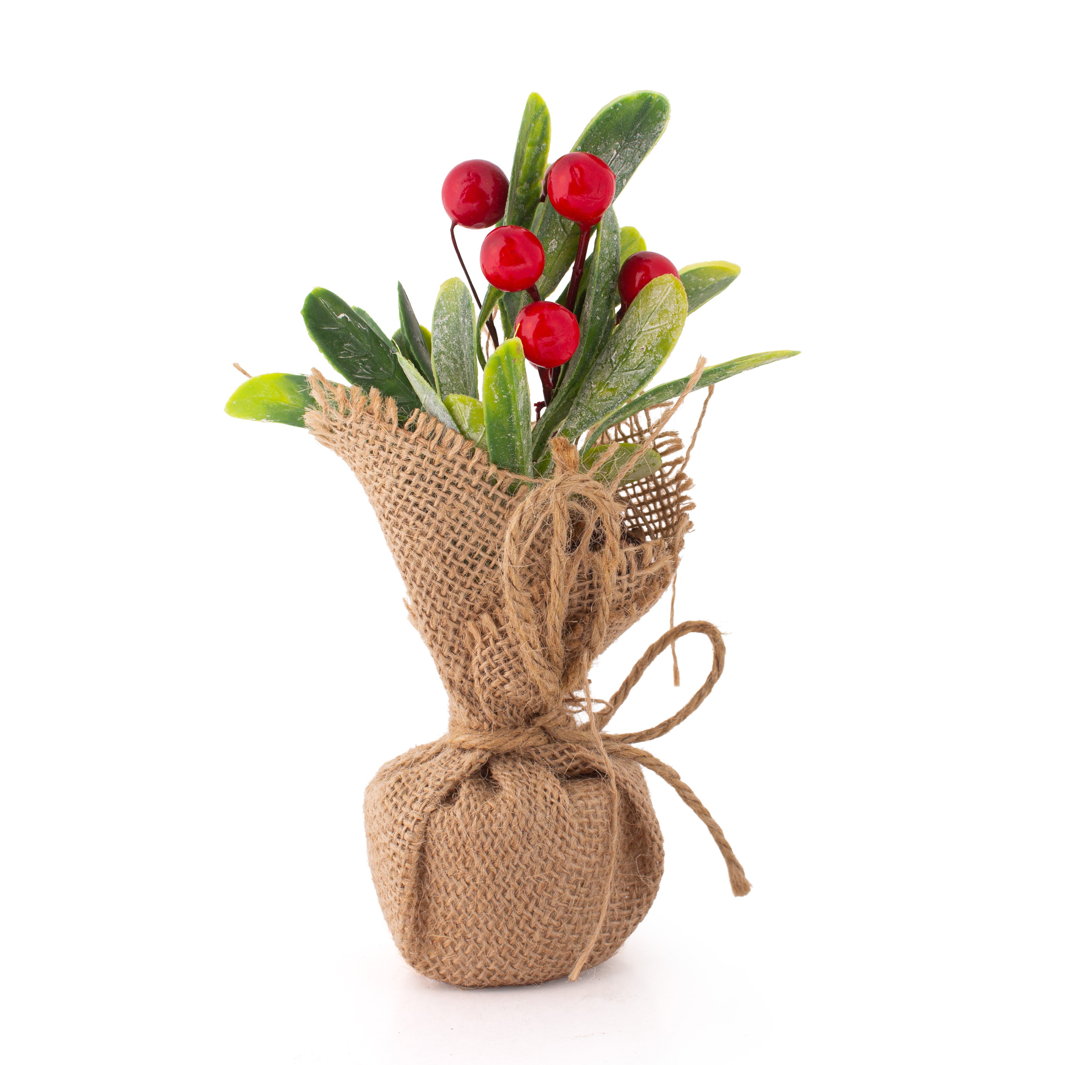 Christmas Table Decoration Faux Holly Berries With Burlap Base 1pc