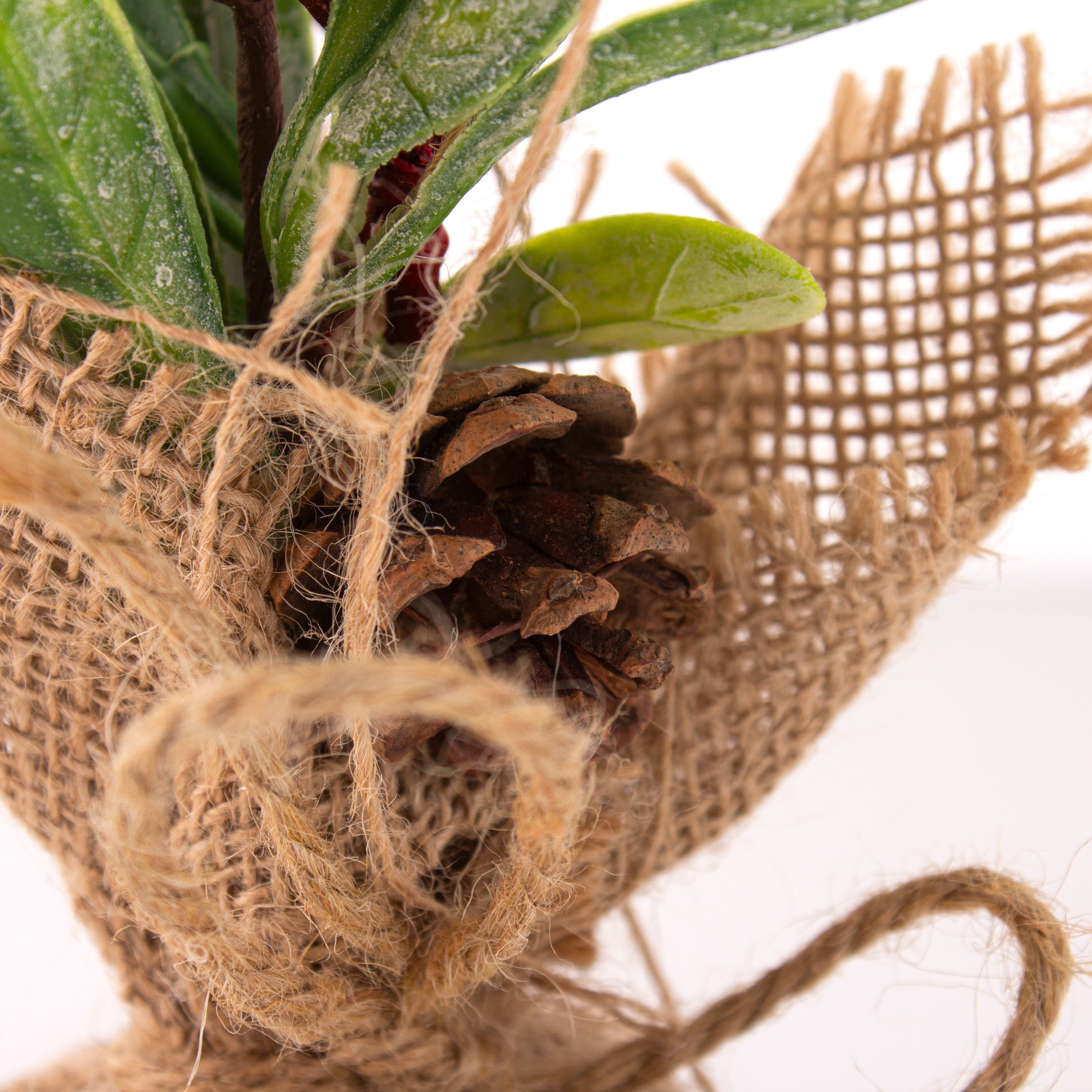 Christmas Table Decoration Faux Holly Berries With Burlap Base 1pc