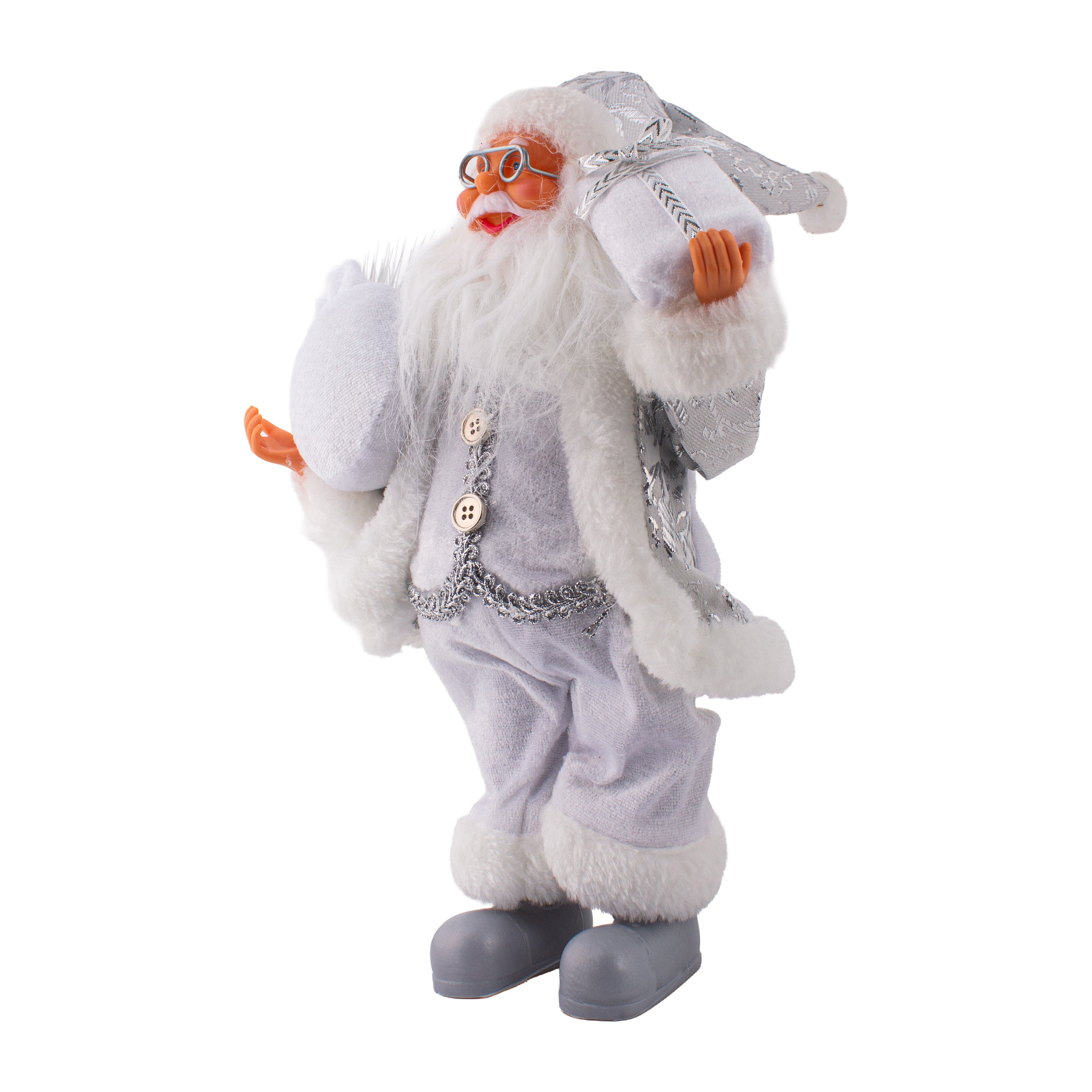 Christmas Figurine Doll Santa Claus with Gift Box Silver 17inch 1pc