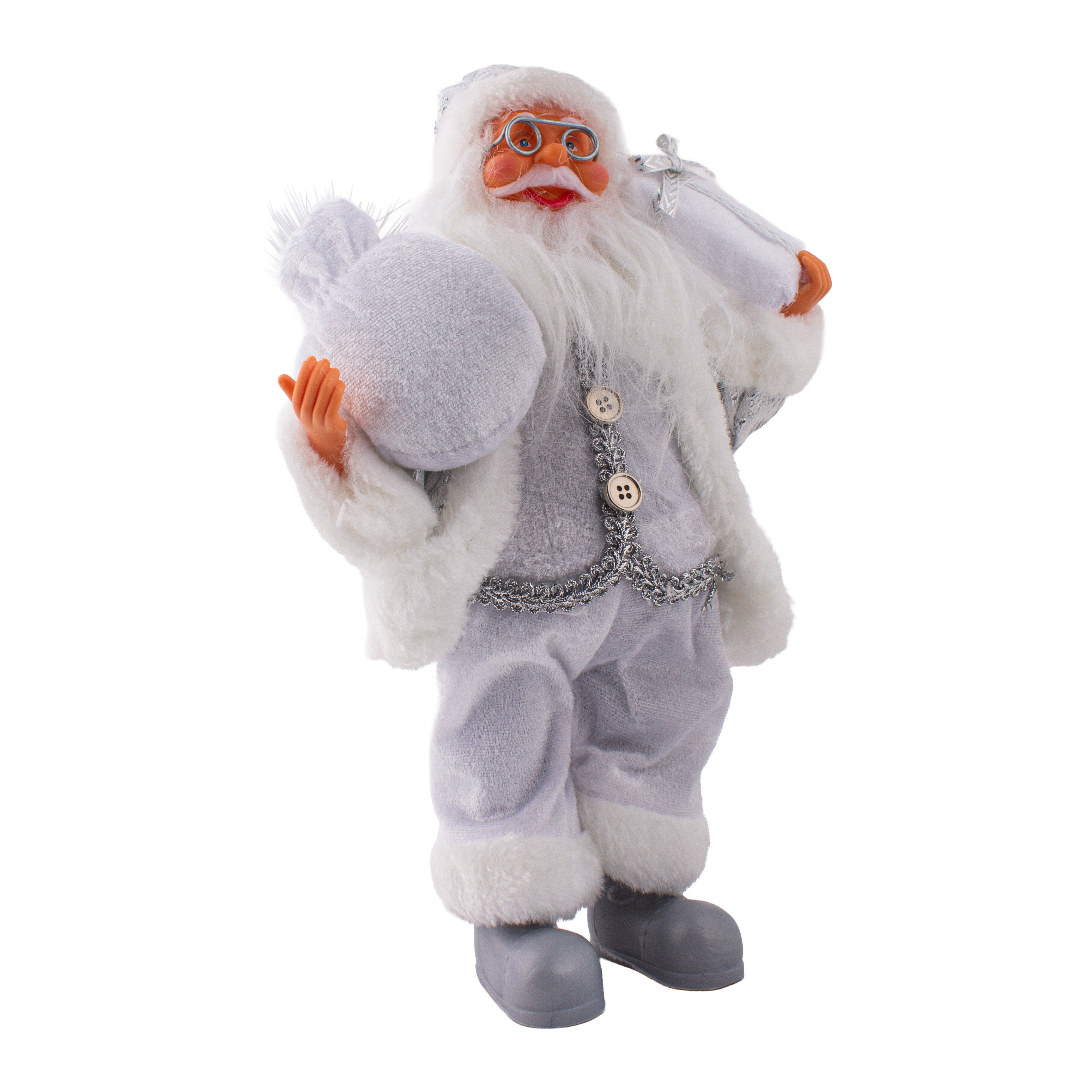 Christmas Figurine Doll Santa Claus with Gift Box Silver 17inch 1pc