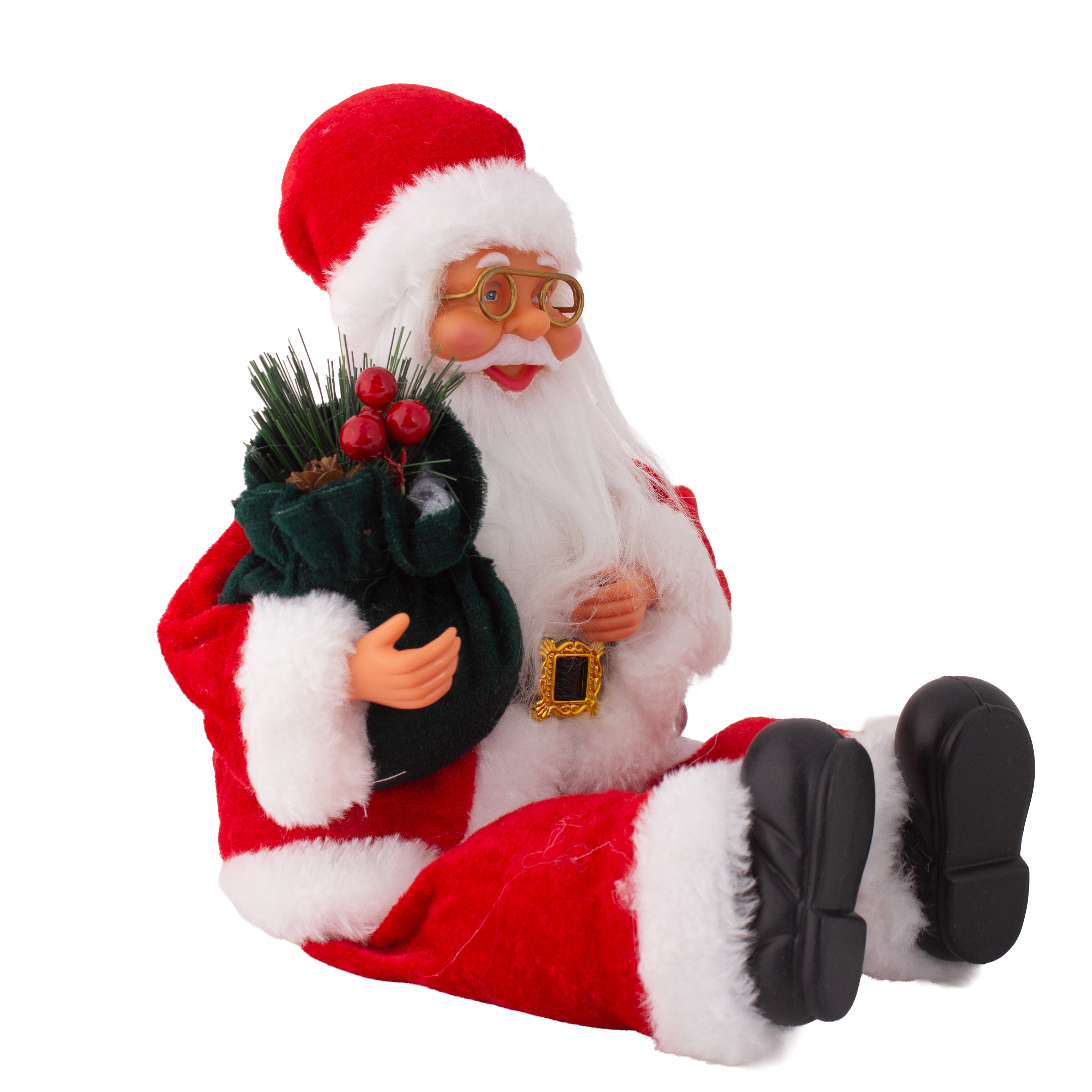 Christmas Figurine Doll Santa Claus Sitting with Red Berries 15inch 1pc