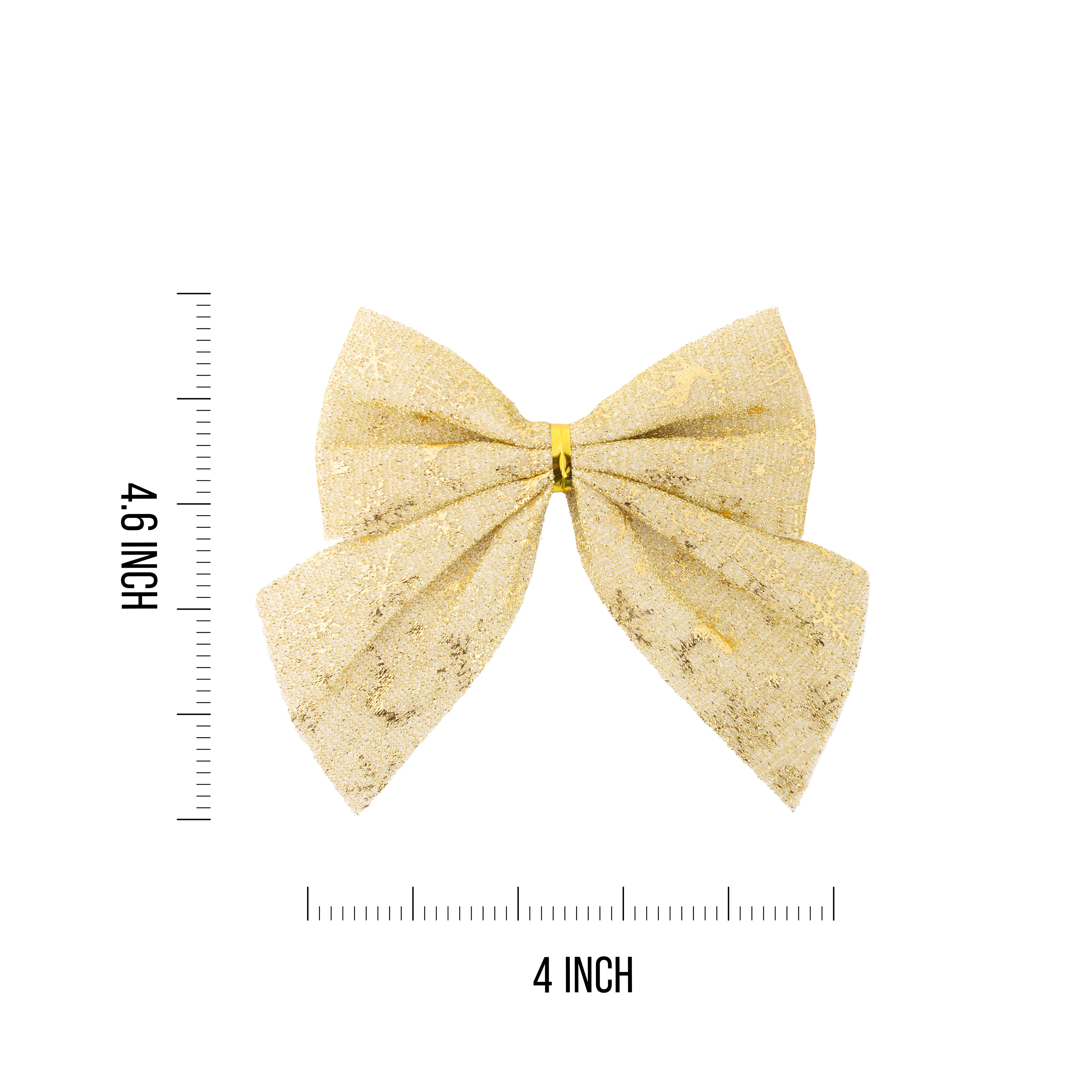 Christmas Decorative Printed Metallic Bow Gold 3pc 4inch X 4inch 1Pack