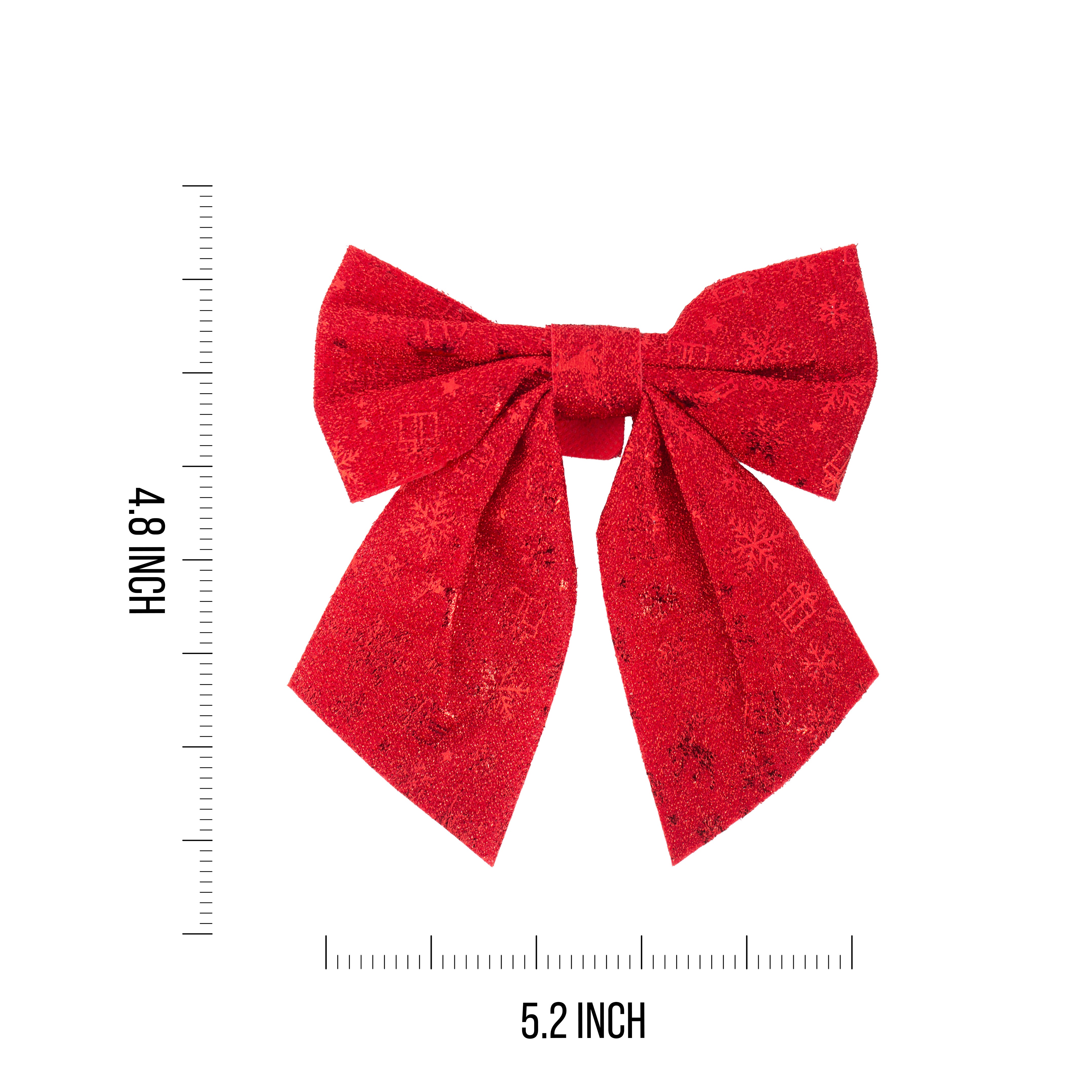 Christmas Decorative Printed Metallic Bow Red 3pc 4inch X 4inch 1Pack