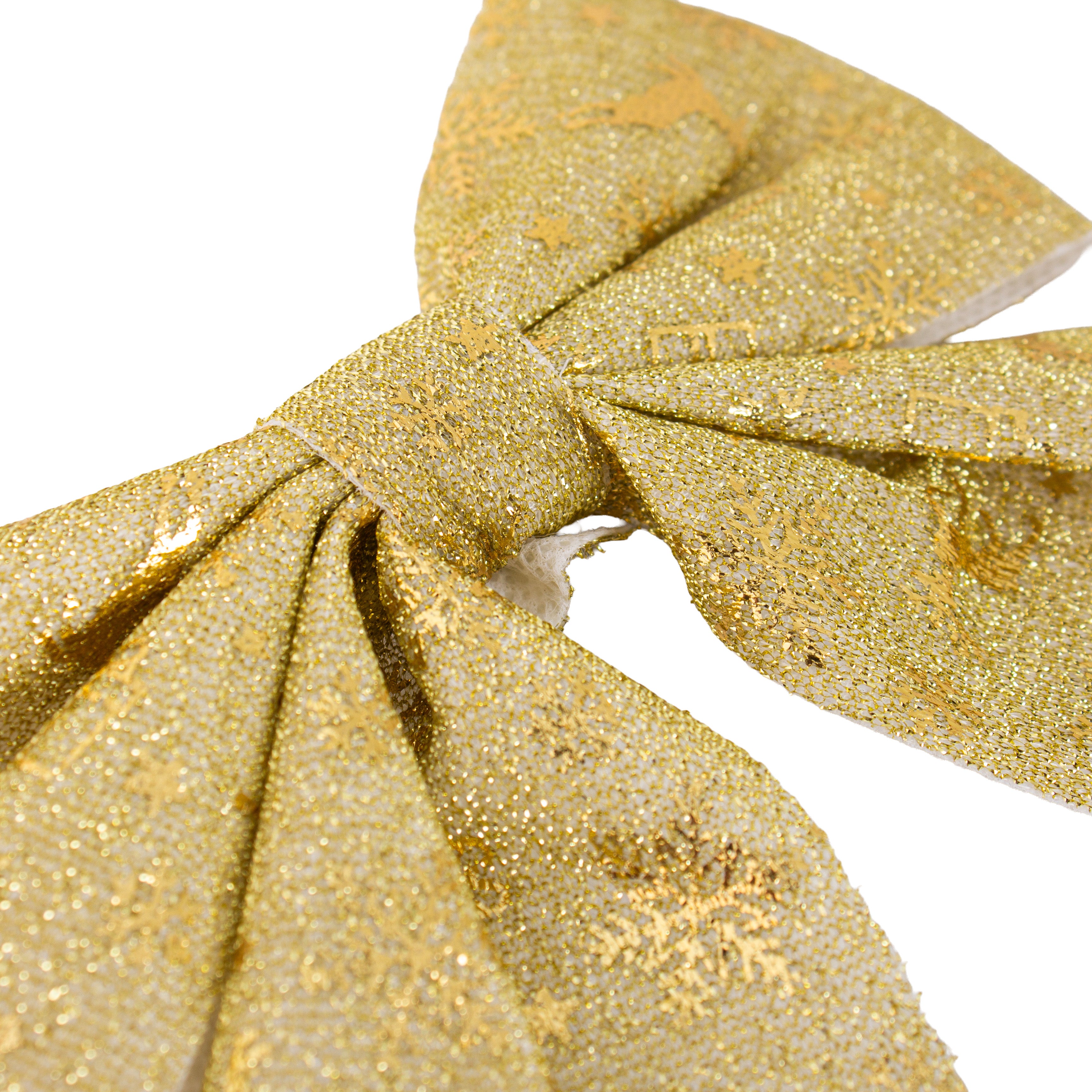 Christmas Decorative Printed Metallic Bow Gold 2pc 5inch X 6inch 1Pack