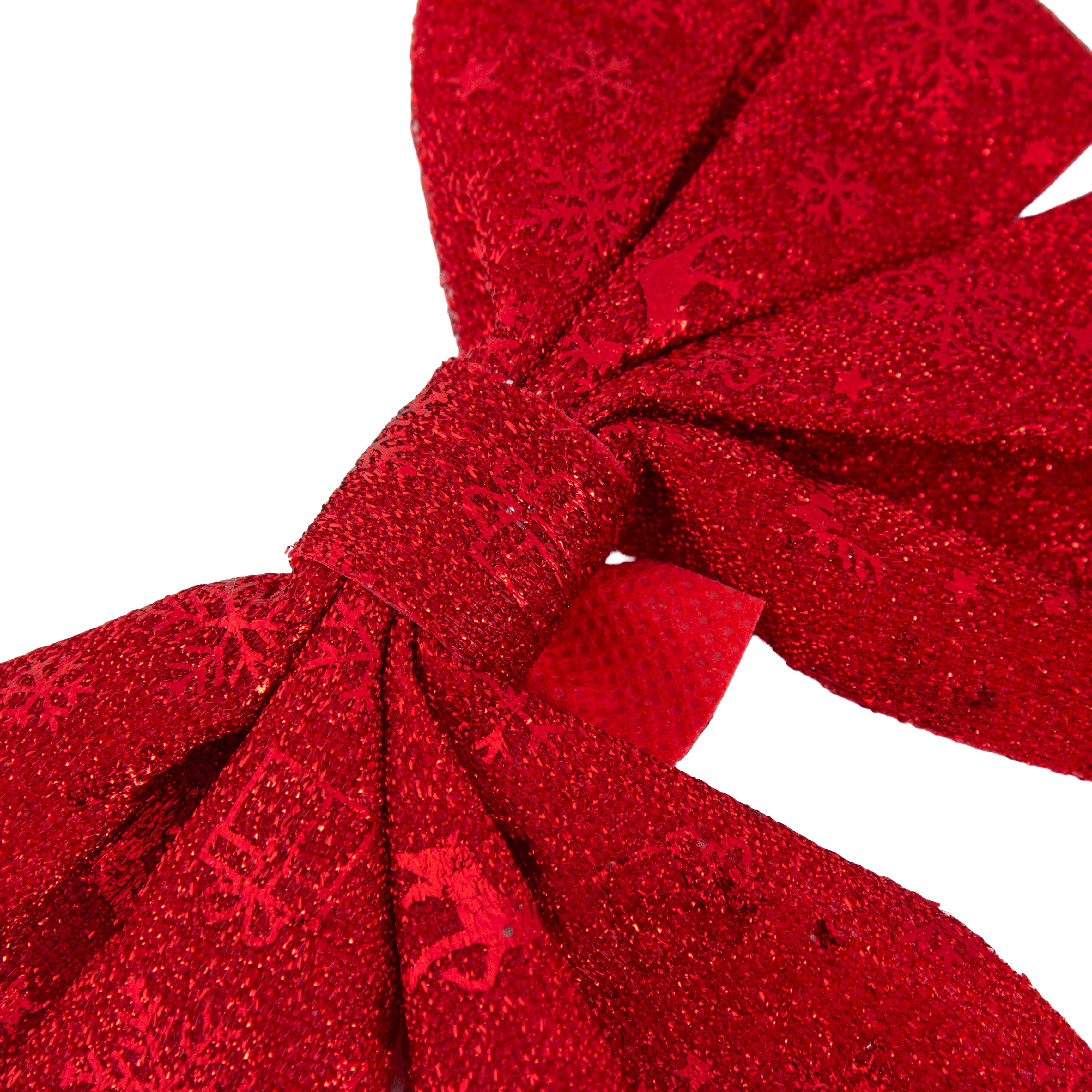 Christmas Decorative Printed Metallic Bow Red 2pc 5inch X 6inch 1Pack